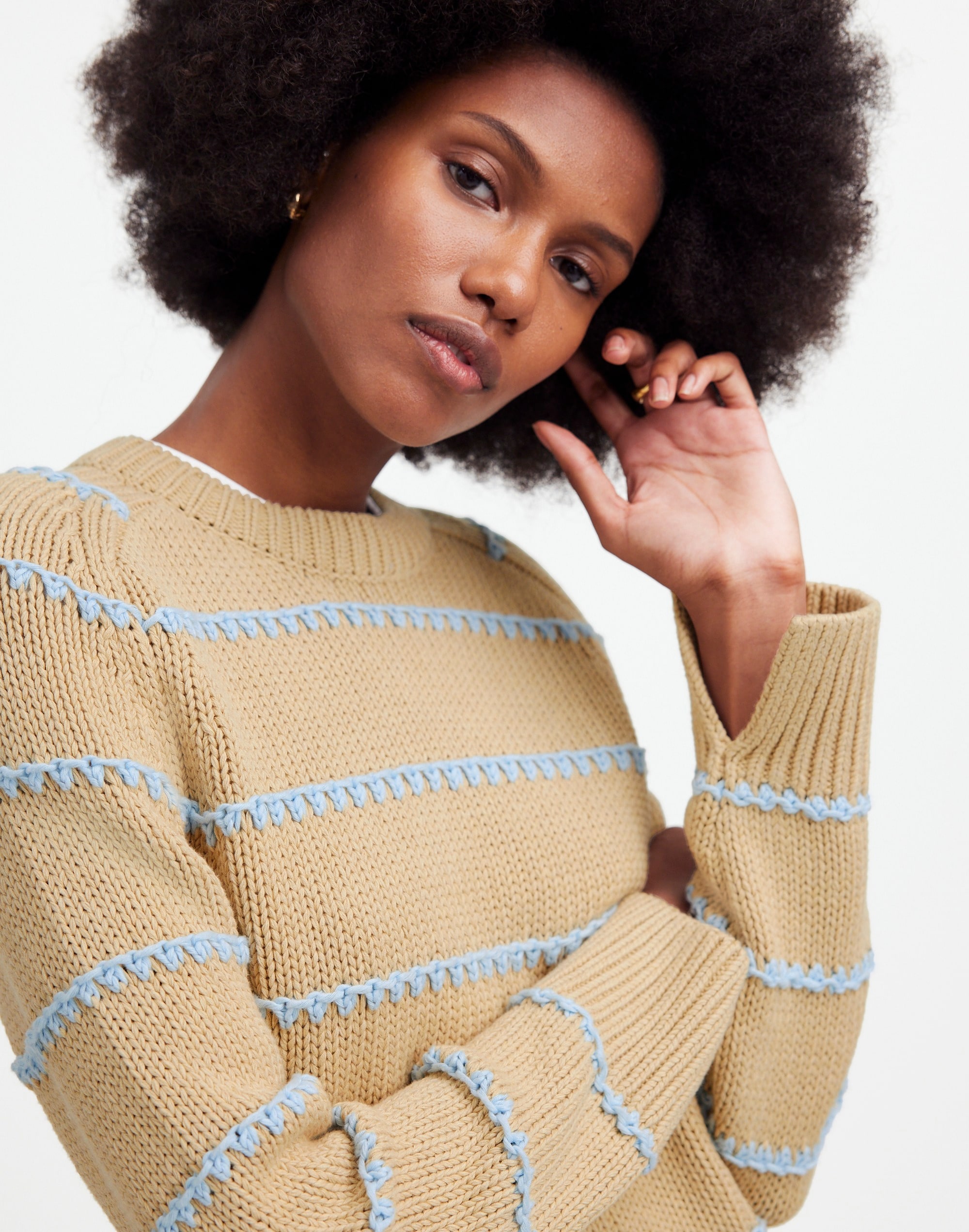 Textured Cotton Crewneck Sweater Stripe | Madewell