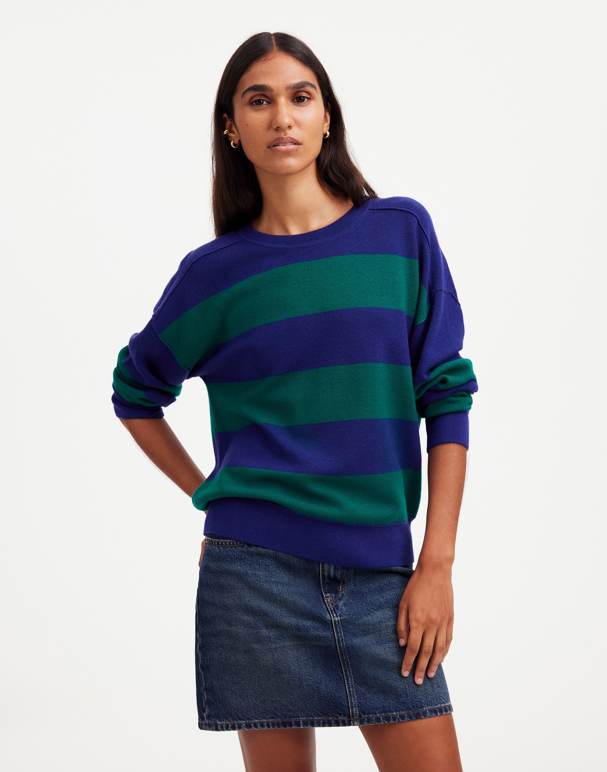 Mw Merino Wool Sweatshirt In Cobalt Green Combo