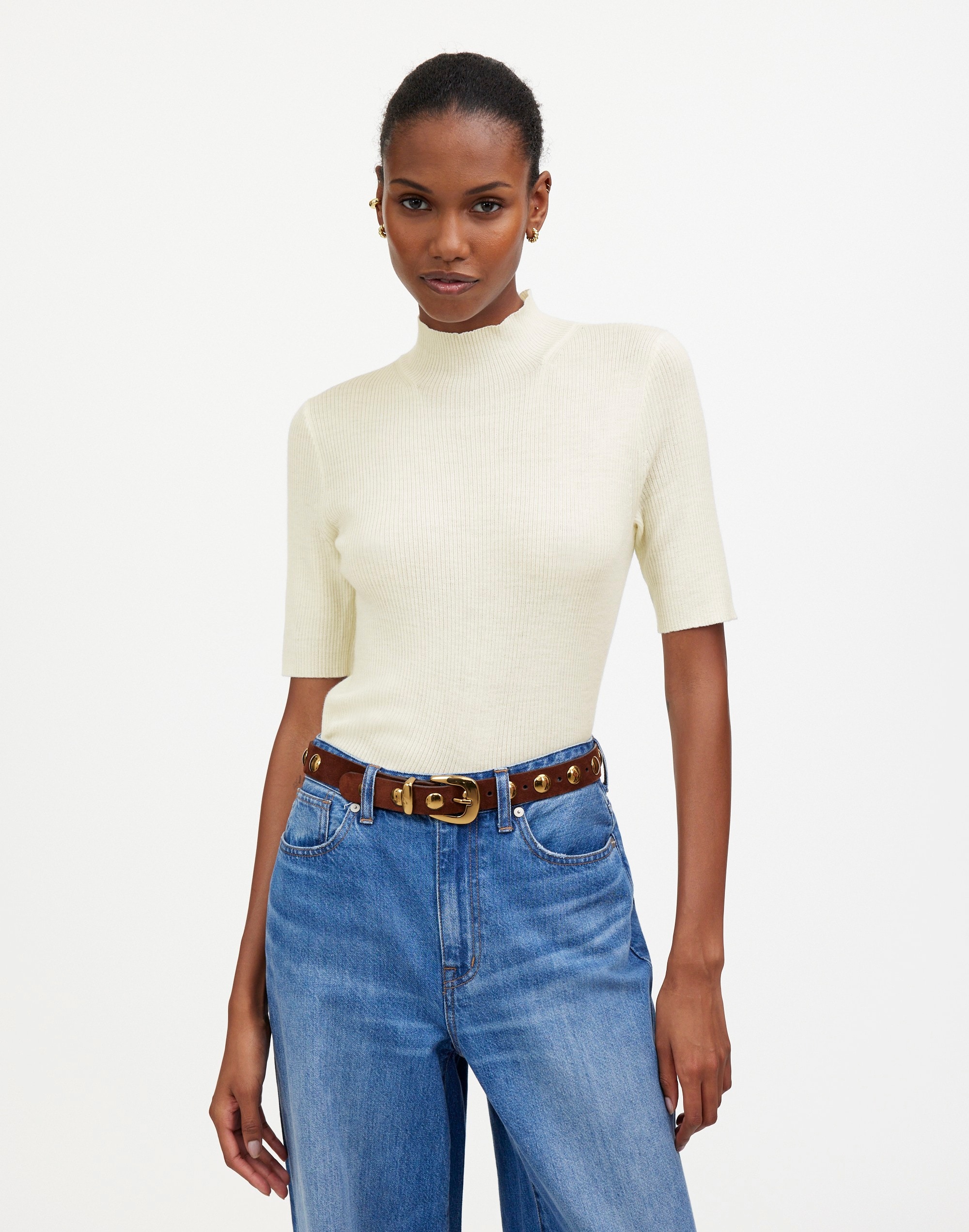 Ribbed Merino Wool Mockneck Sweater Tee | Madewell