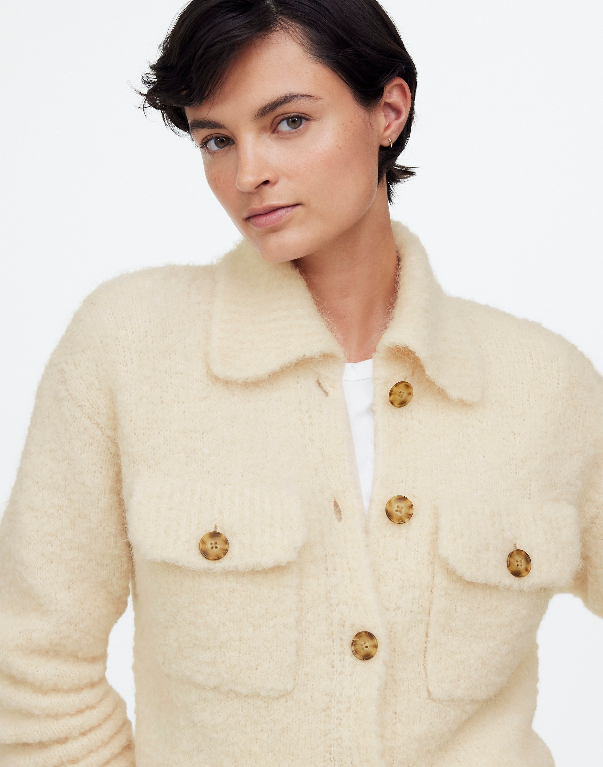 Mw Boucl&eacute;-knit Sweater Jacket In Alabaster