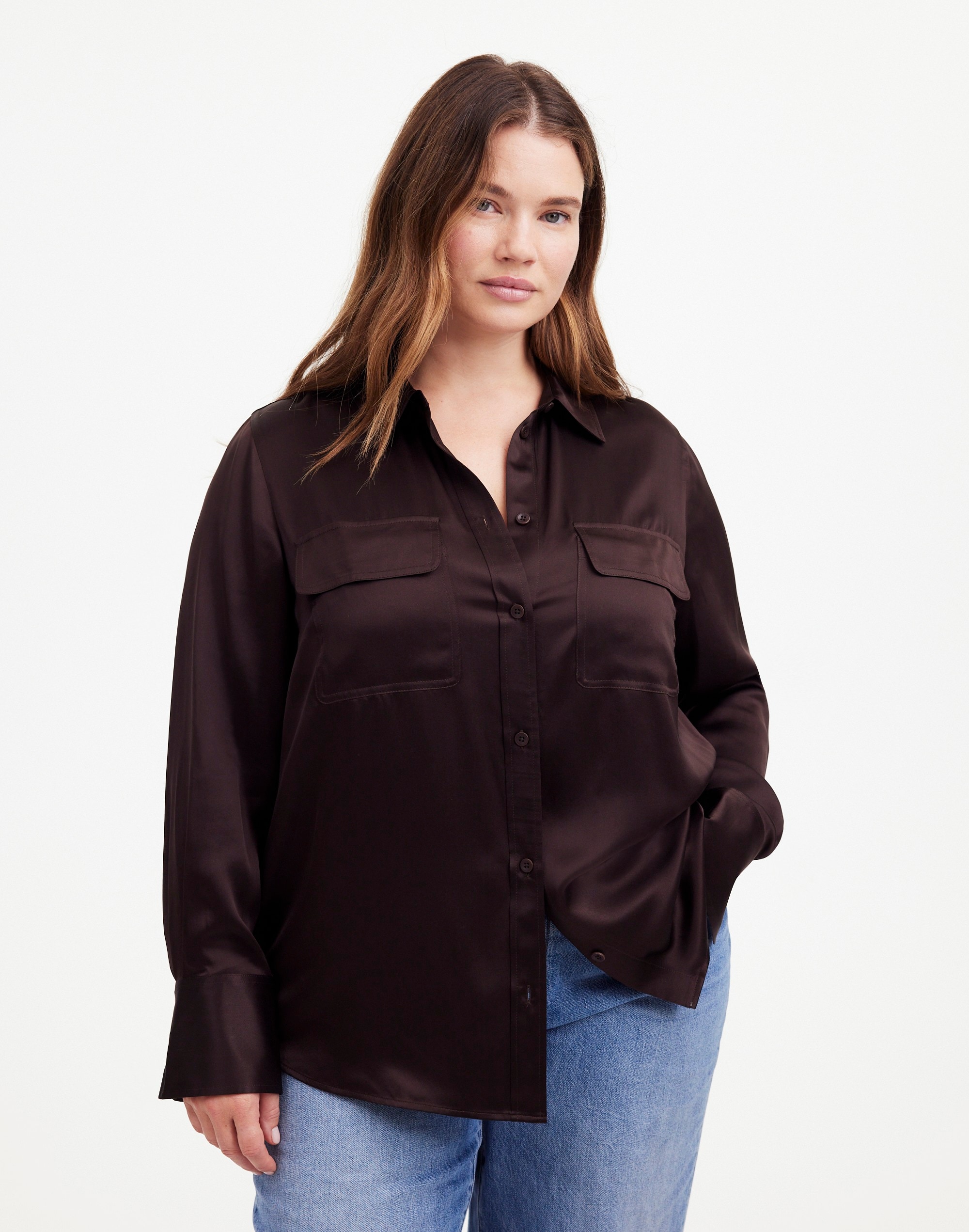 Plus Silk Flap-Pocket Button-Up Shirt | Madewell