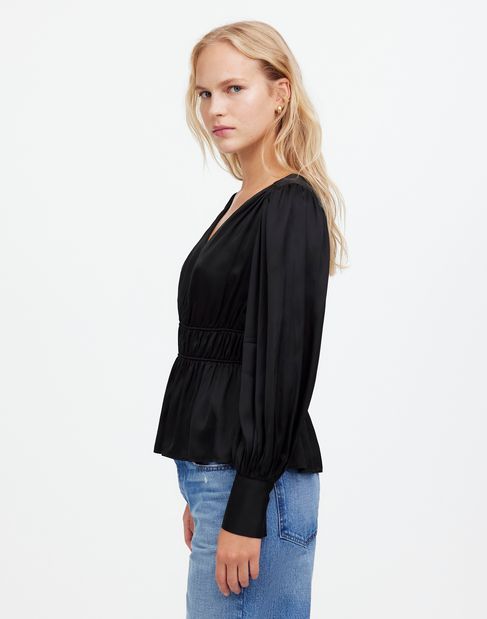 Long-Sleeve Peplum Top Satin | Madewell