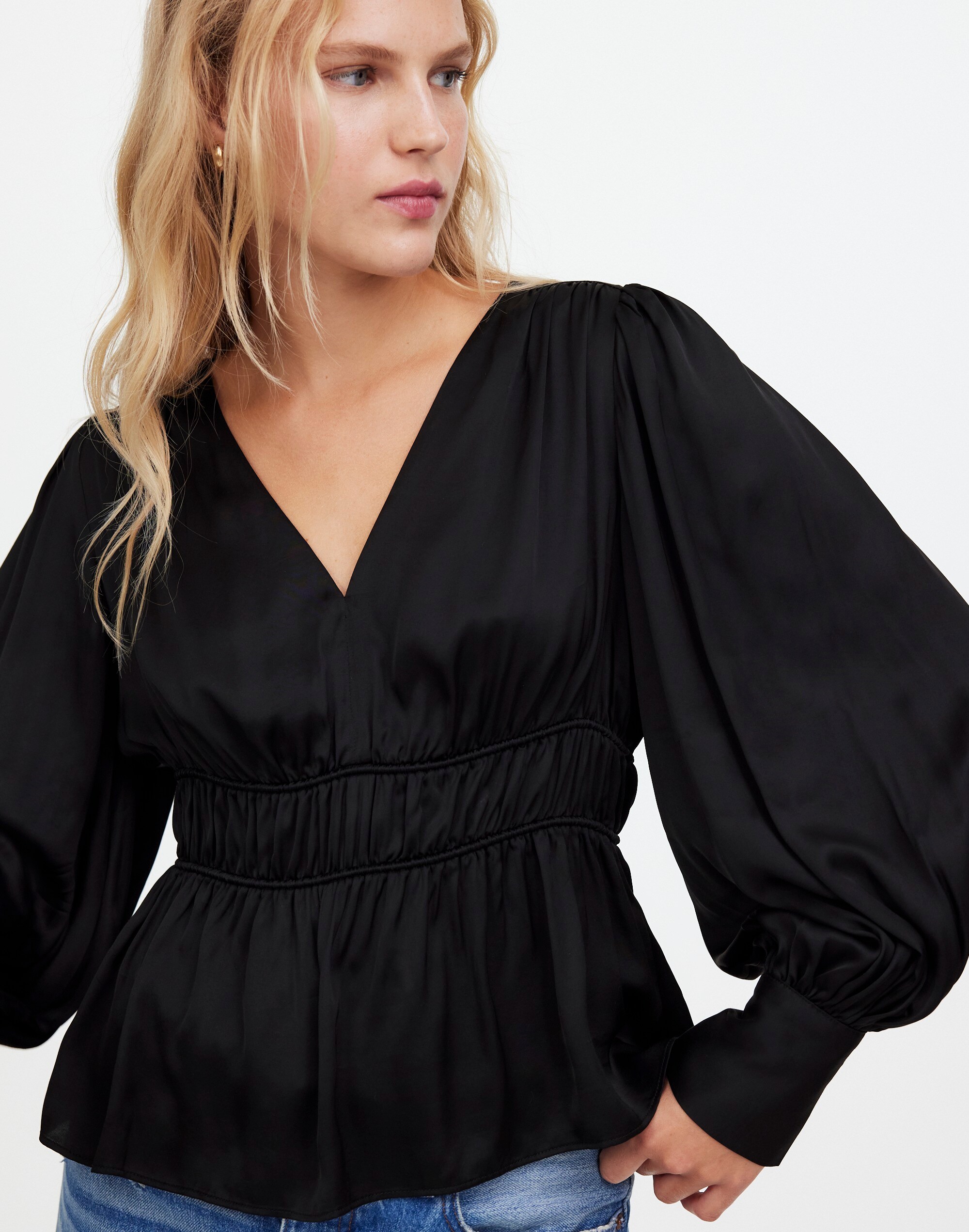 Long-Sleeve Peplum Top Satin | Madewell