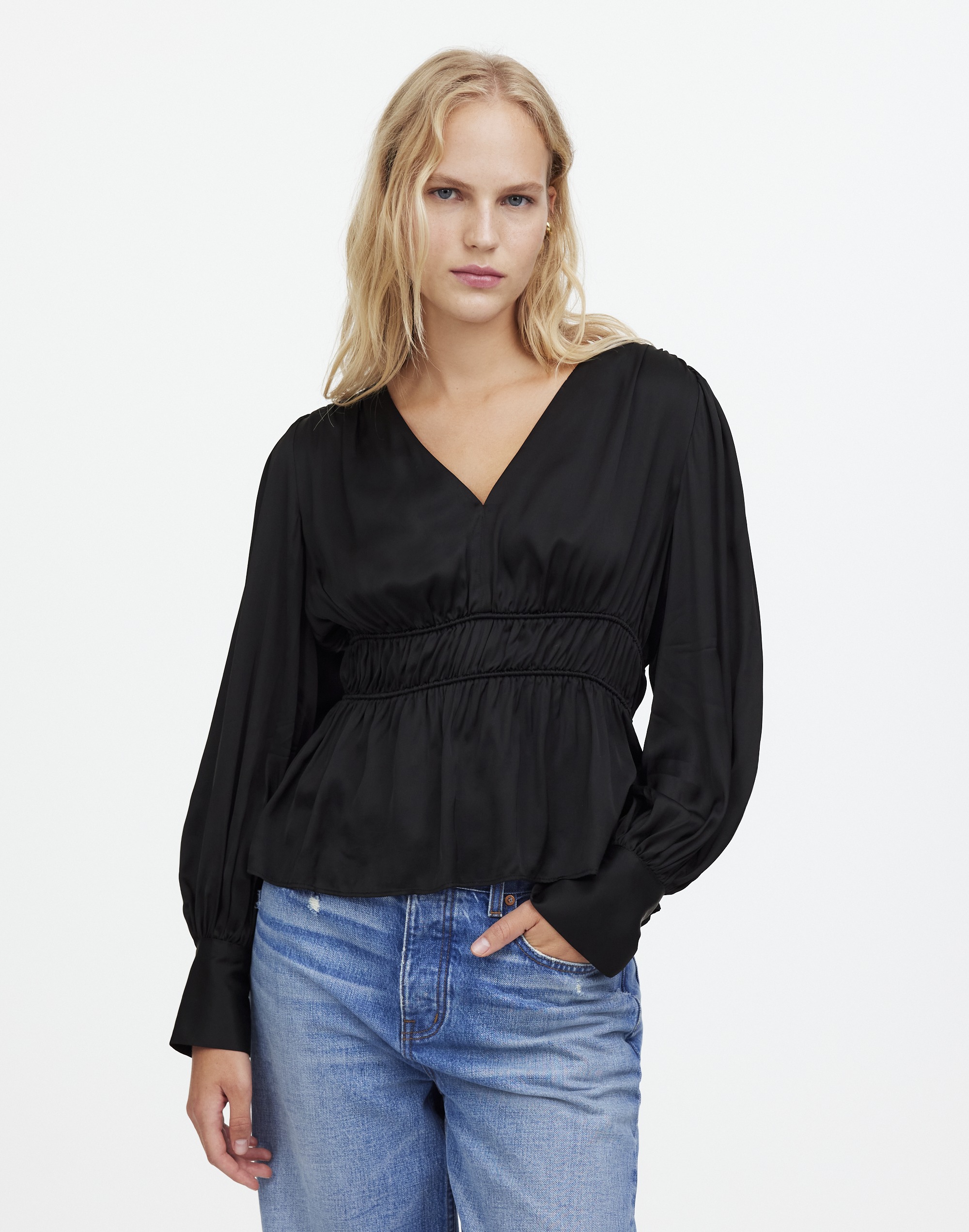 Long-Sleeve Peplum Top Satin | Madewell