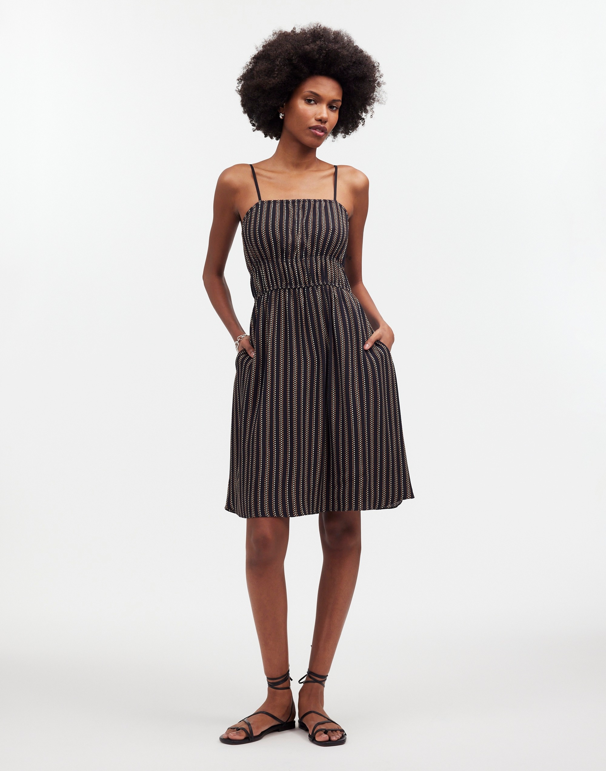 Smocked Square-Neck Mini Dress in Stripe | Madewell