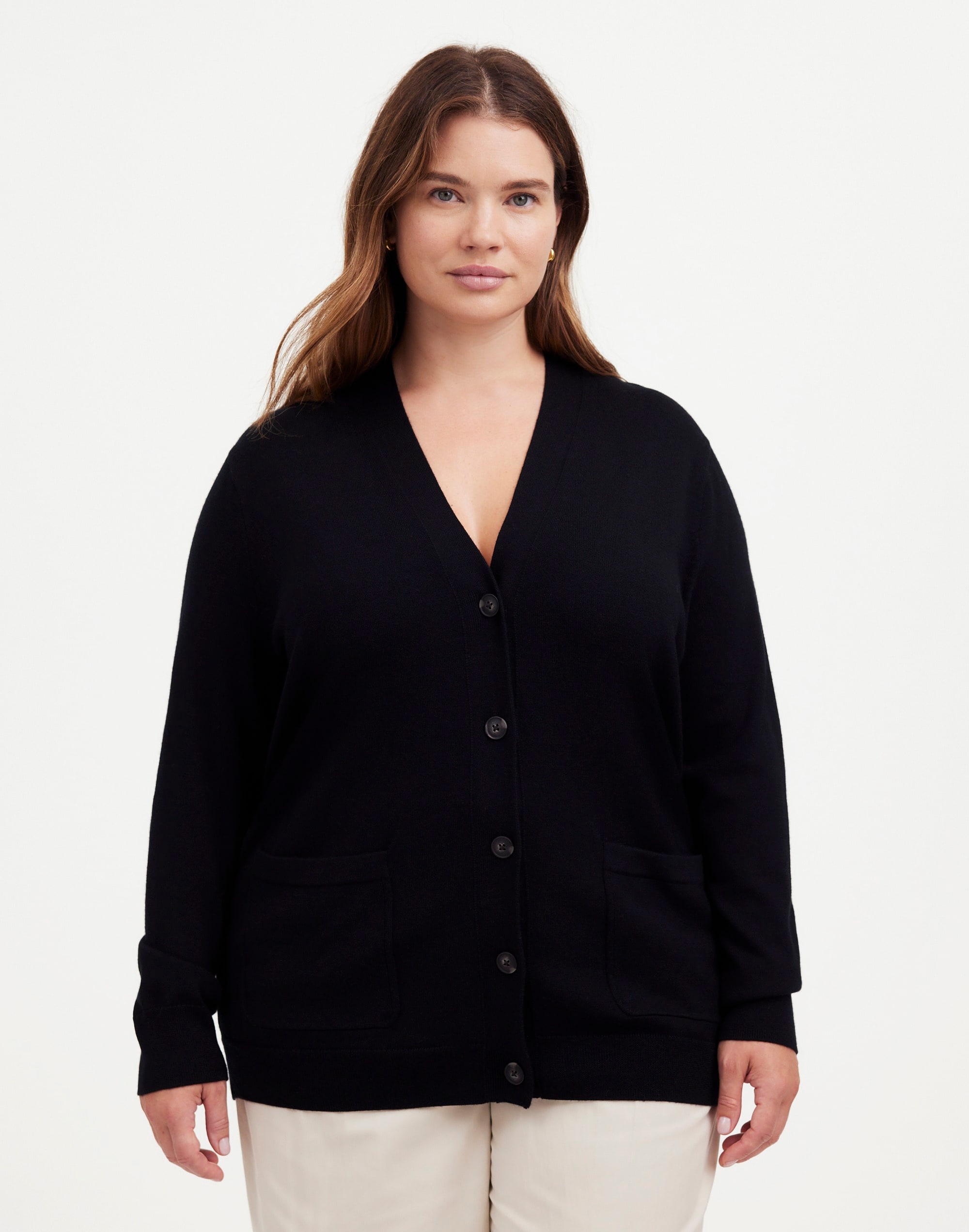 Mw Plus Merino Wool Boyfriend Cardigan In True Black