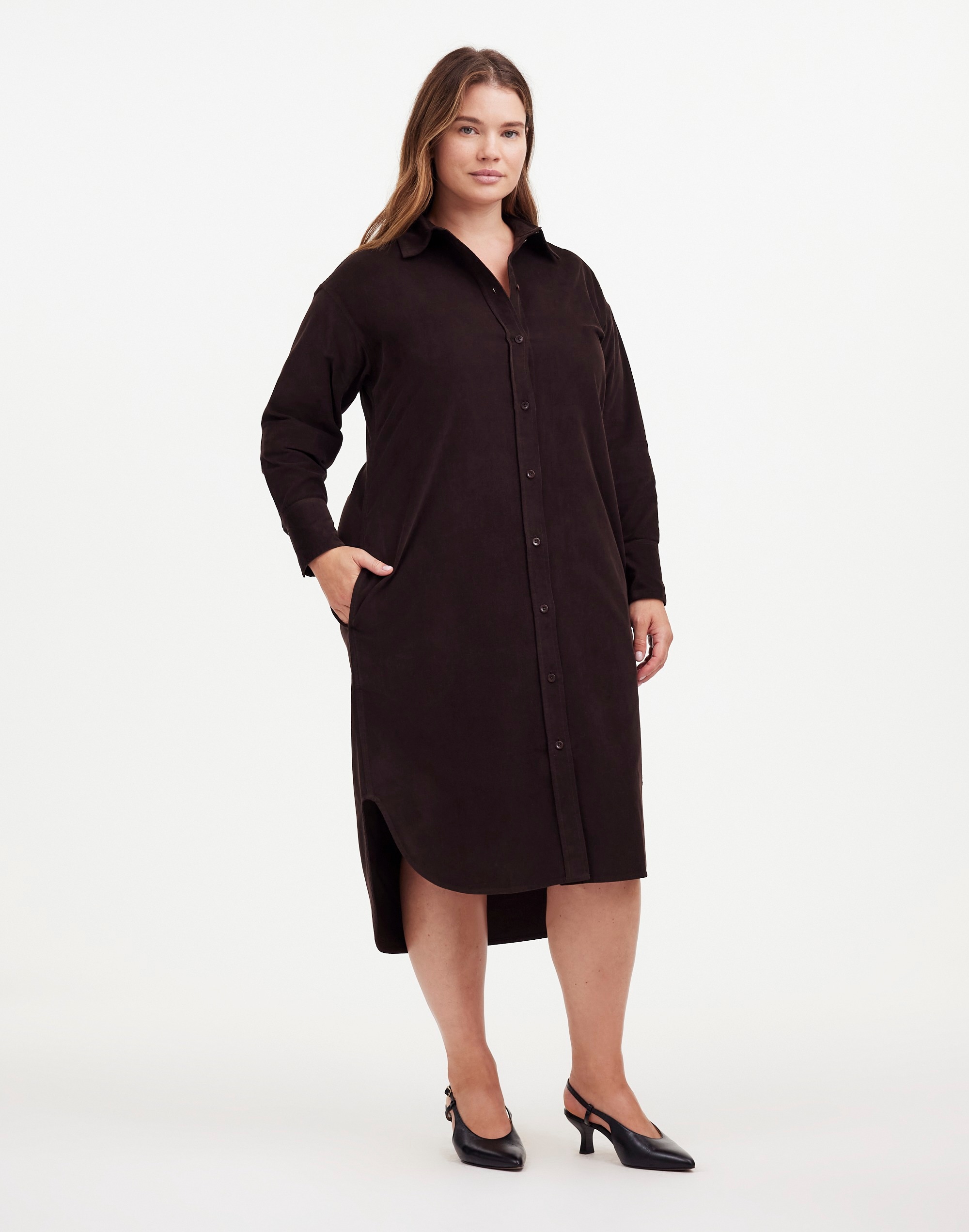 Plus Corduroy Long-Sleeve Midi Shirtdress | Madewell