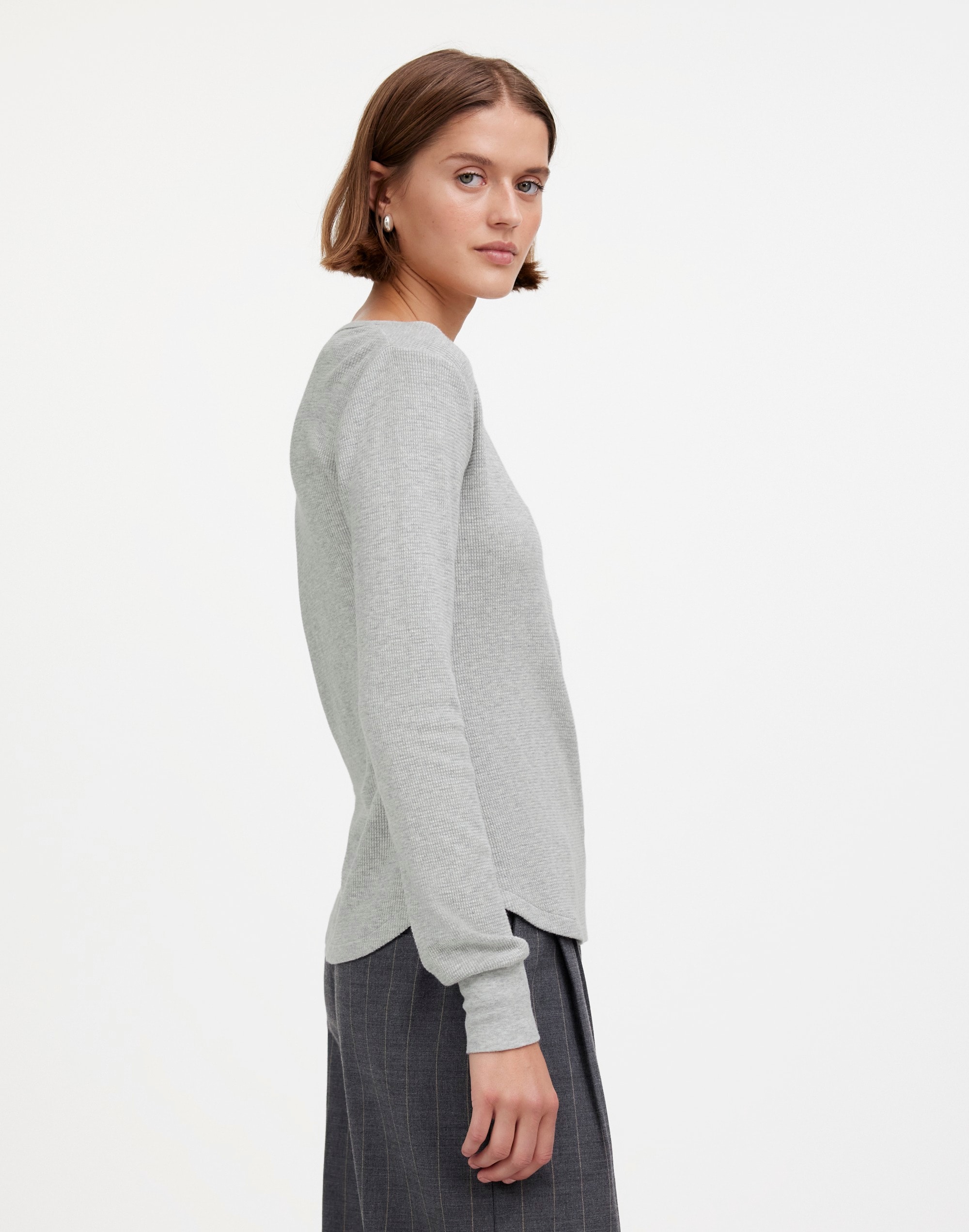 Heathered Waffle-Knit Scoopneck Henley Tee | Madewell