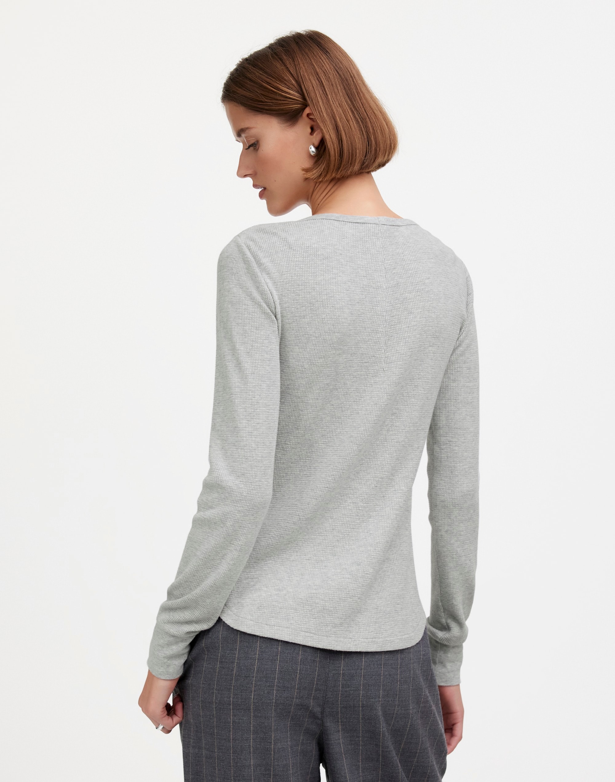 Heathered Waffle-Knit Scoopneck Henley Tee | Madewell