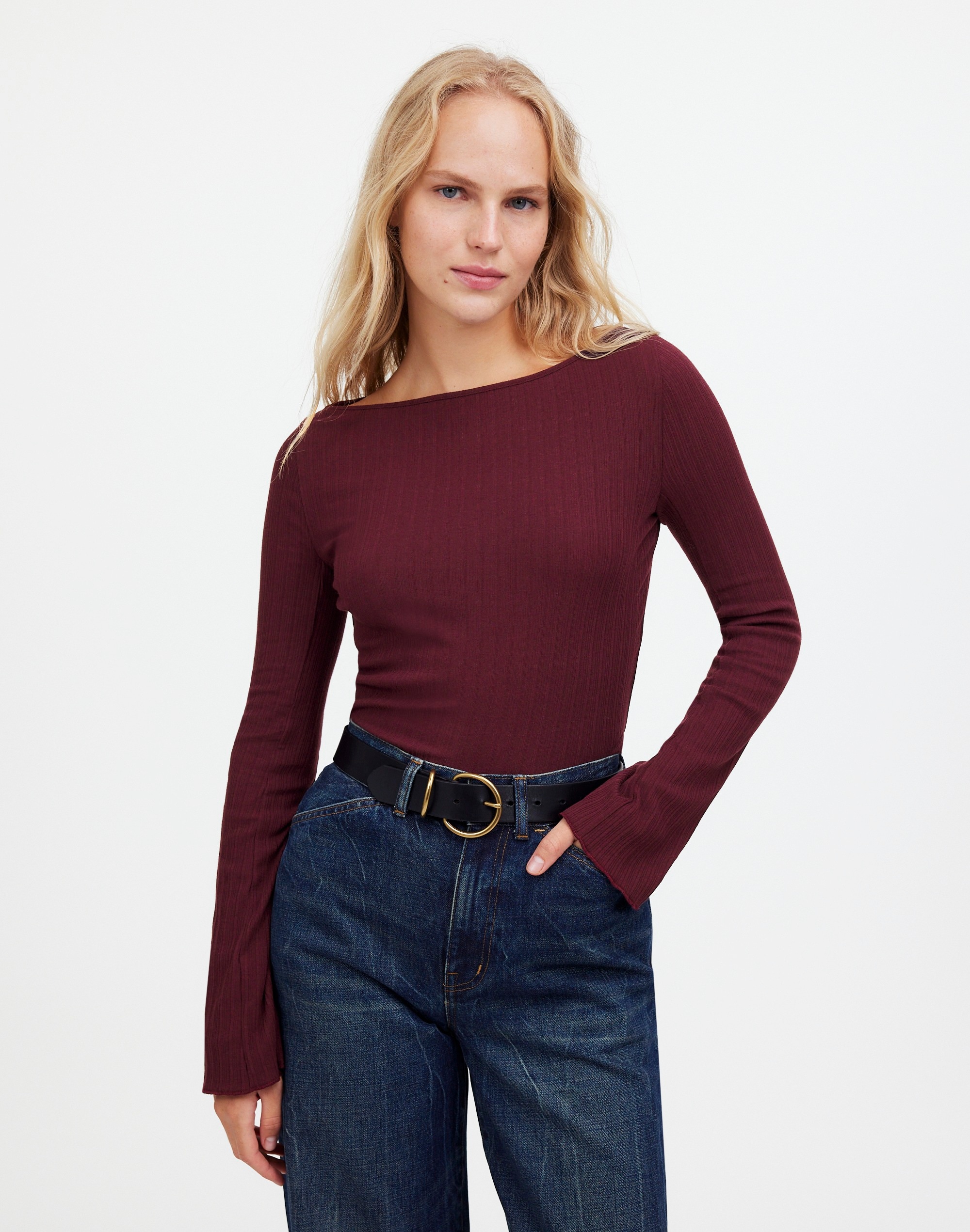 Ribbed Long-Sleeve Boatneck Top | Madewell