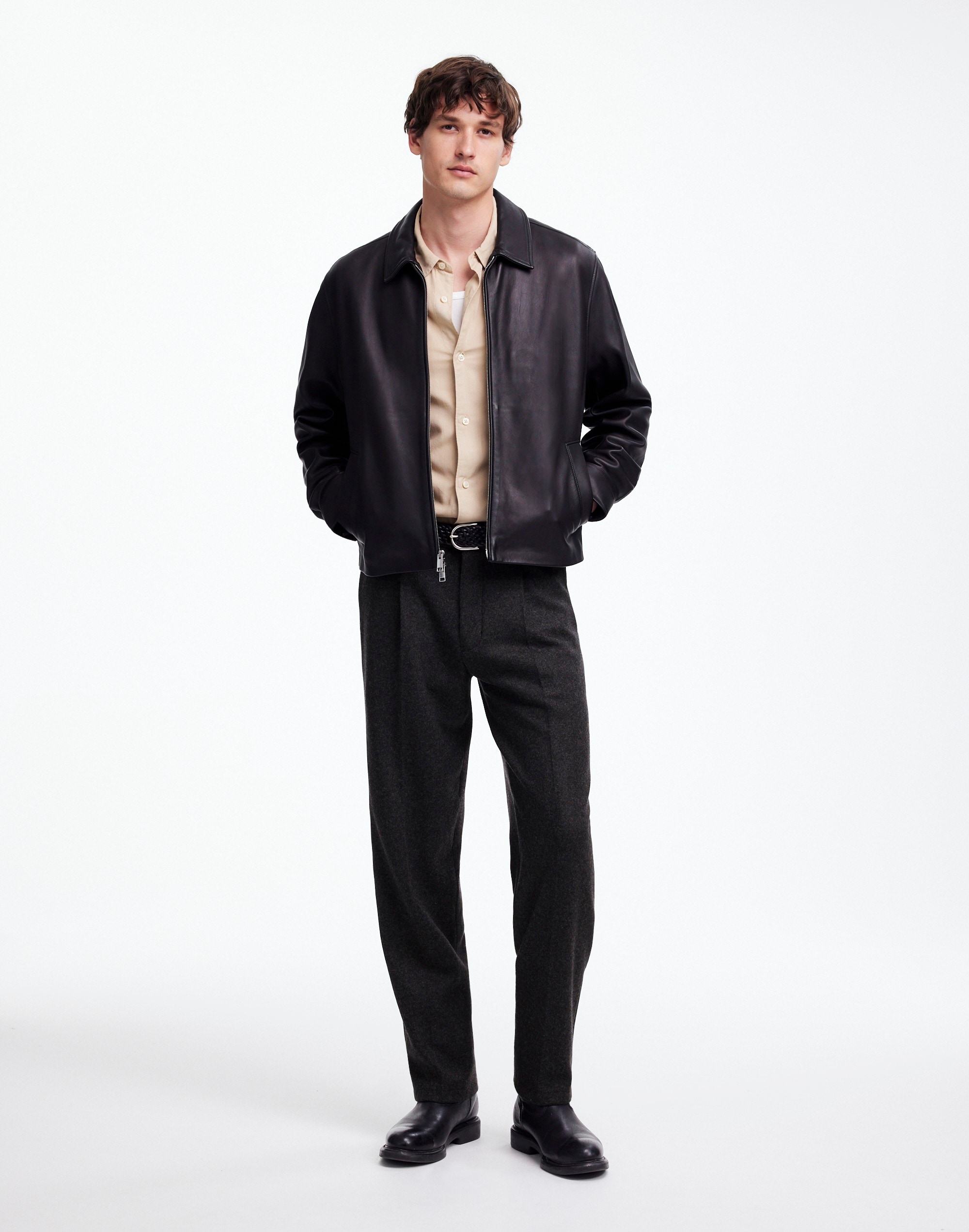 Mw The Roebling Pleated Trouser In Hthr Charcoal