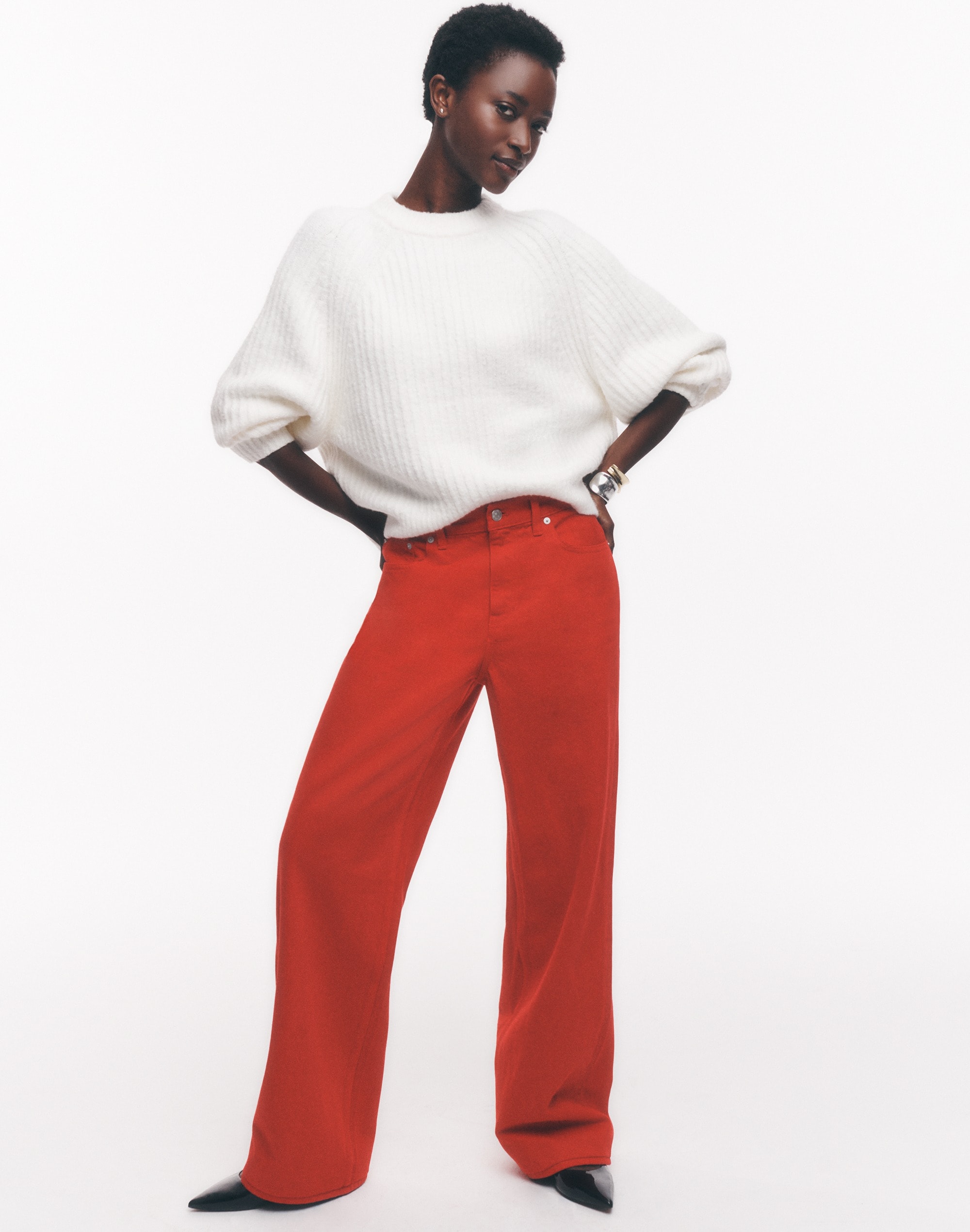 Low-Slung Baggy Jeans in Bright Cherry