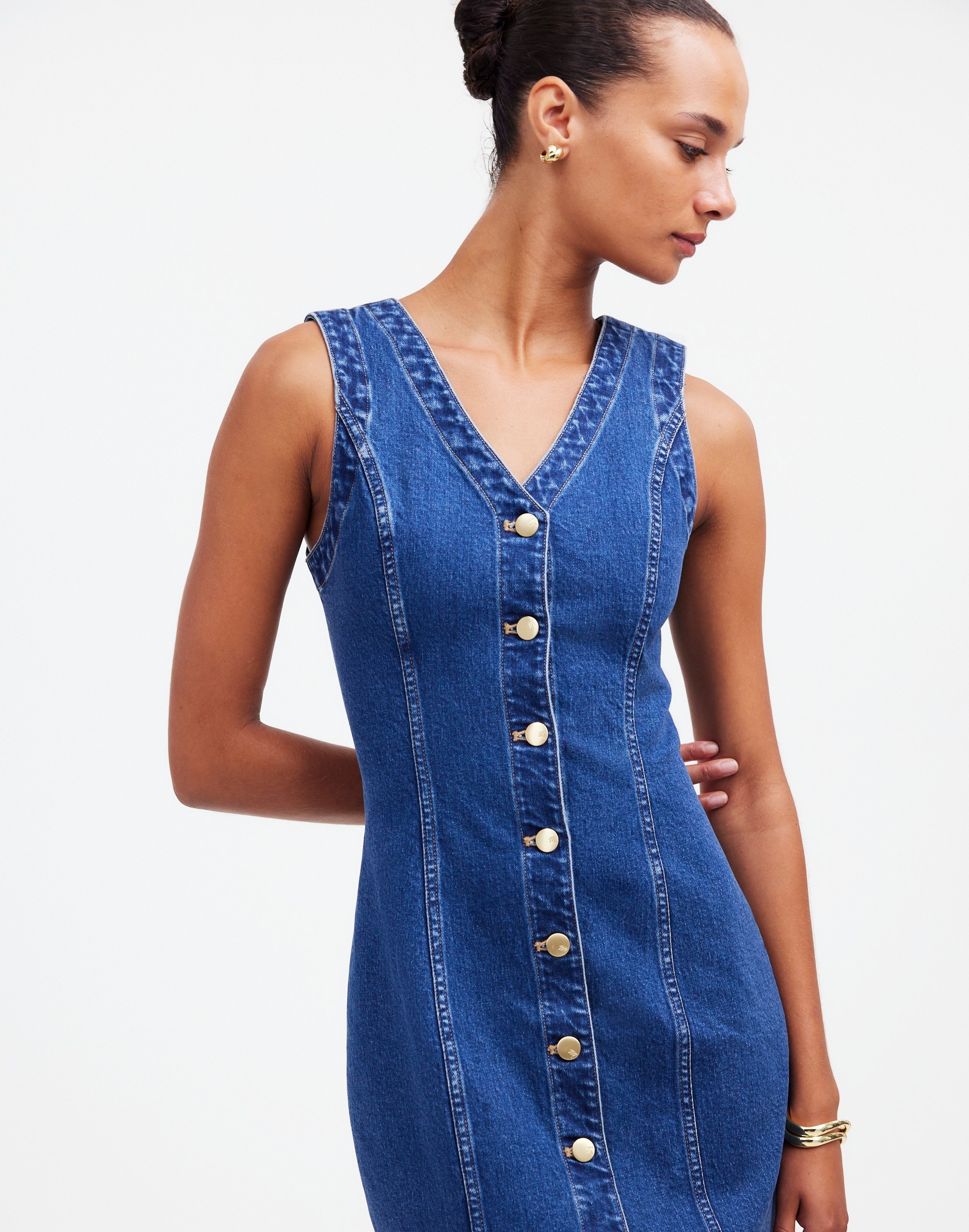 Denim V-Neck Midi Dress | Madewell