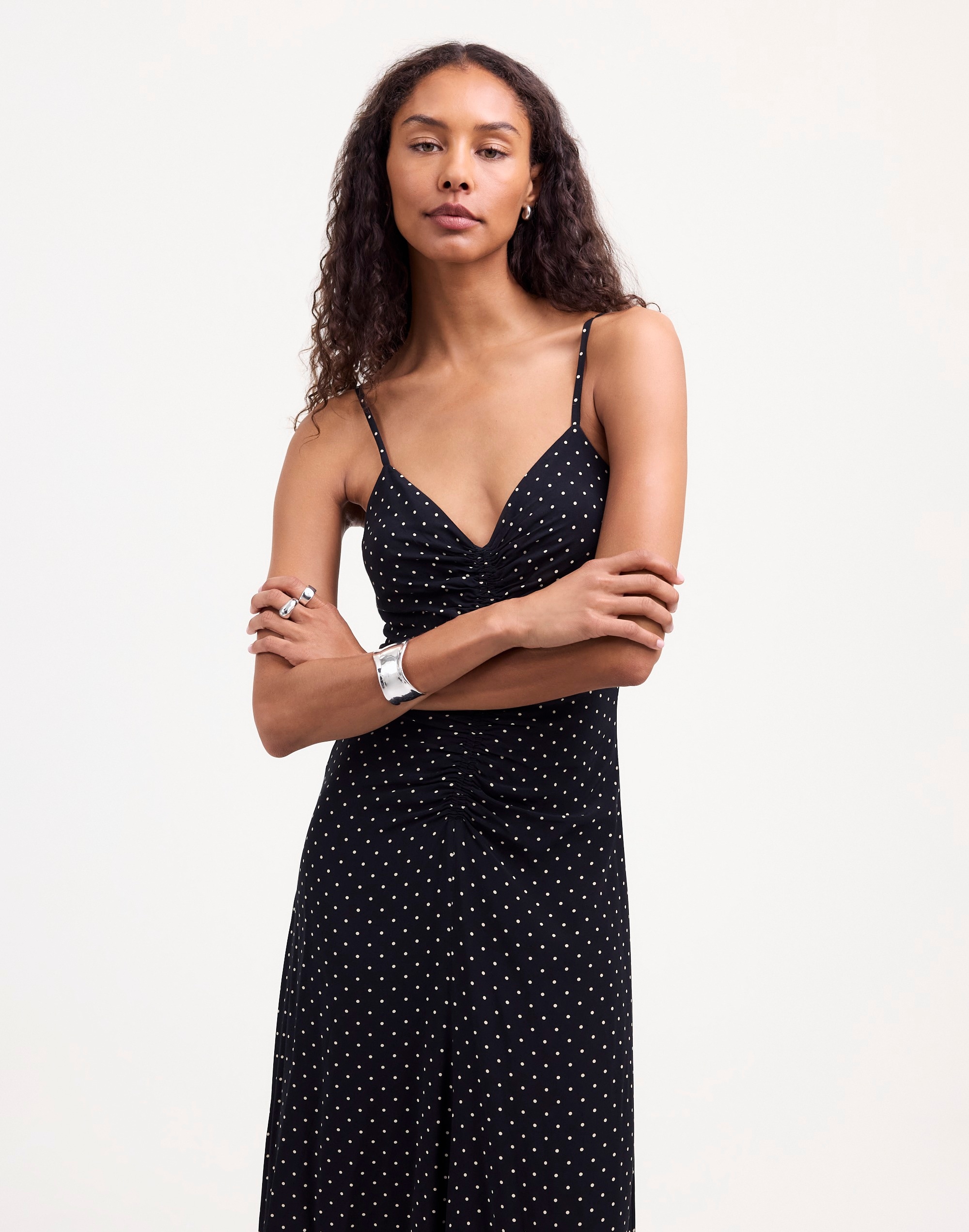 Ruched High-Low Midi Dress Polka Dot | Madewell