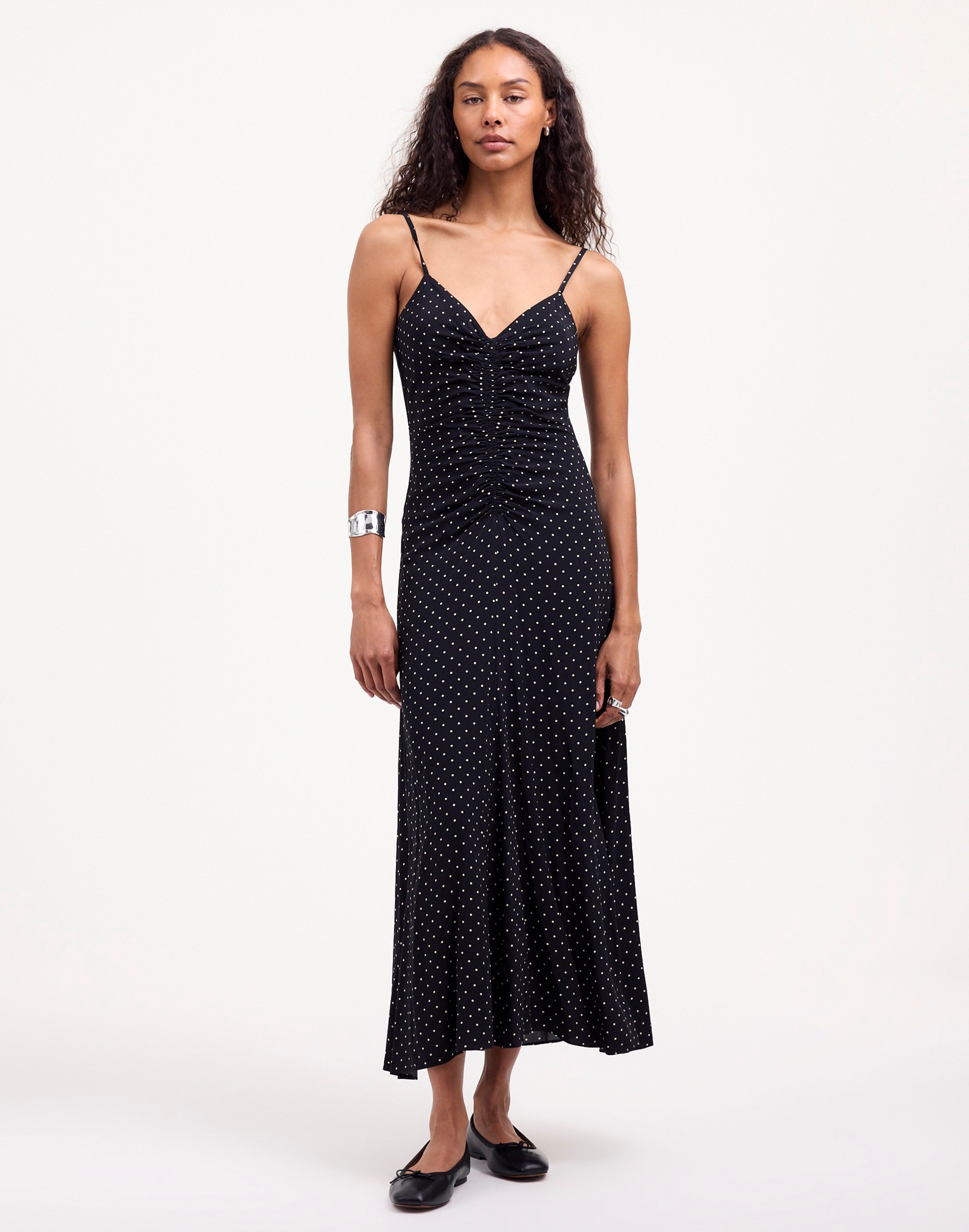 Ruched High-Low Midi Dress Polka Dot | Madewell