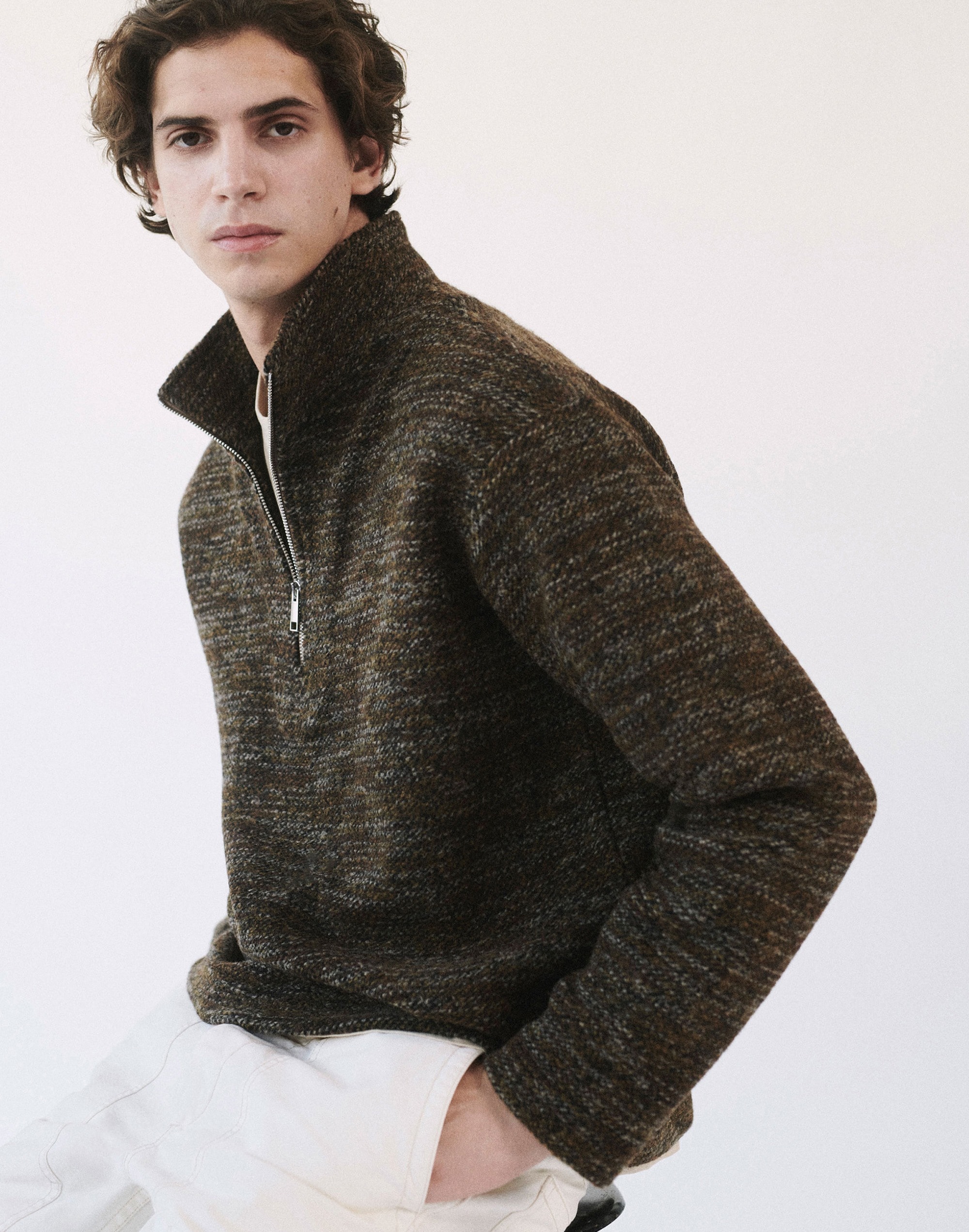 Boucl&eacute; Quarter-Zip Pullover