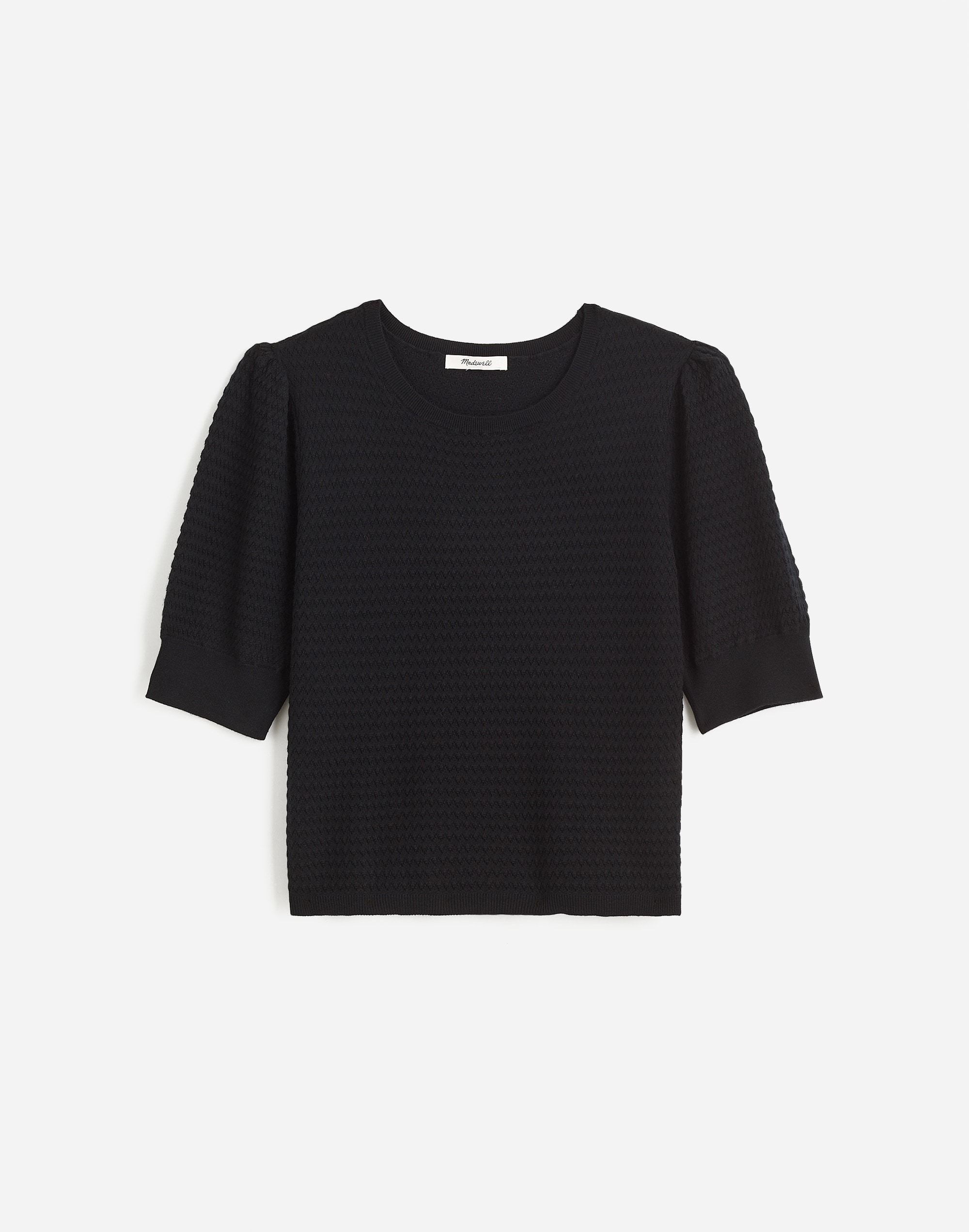 Mw Merino Wool-silk Blend Puff-sleeve Sweater Tee In True Black