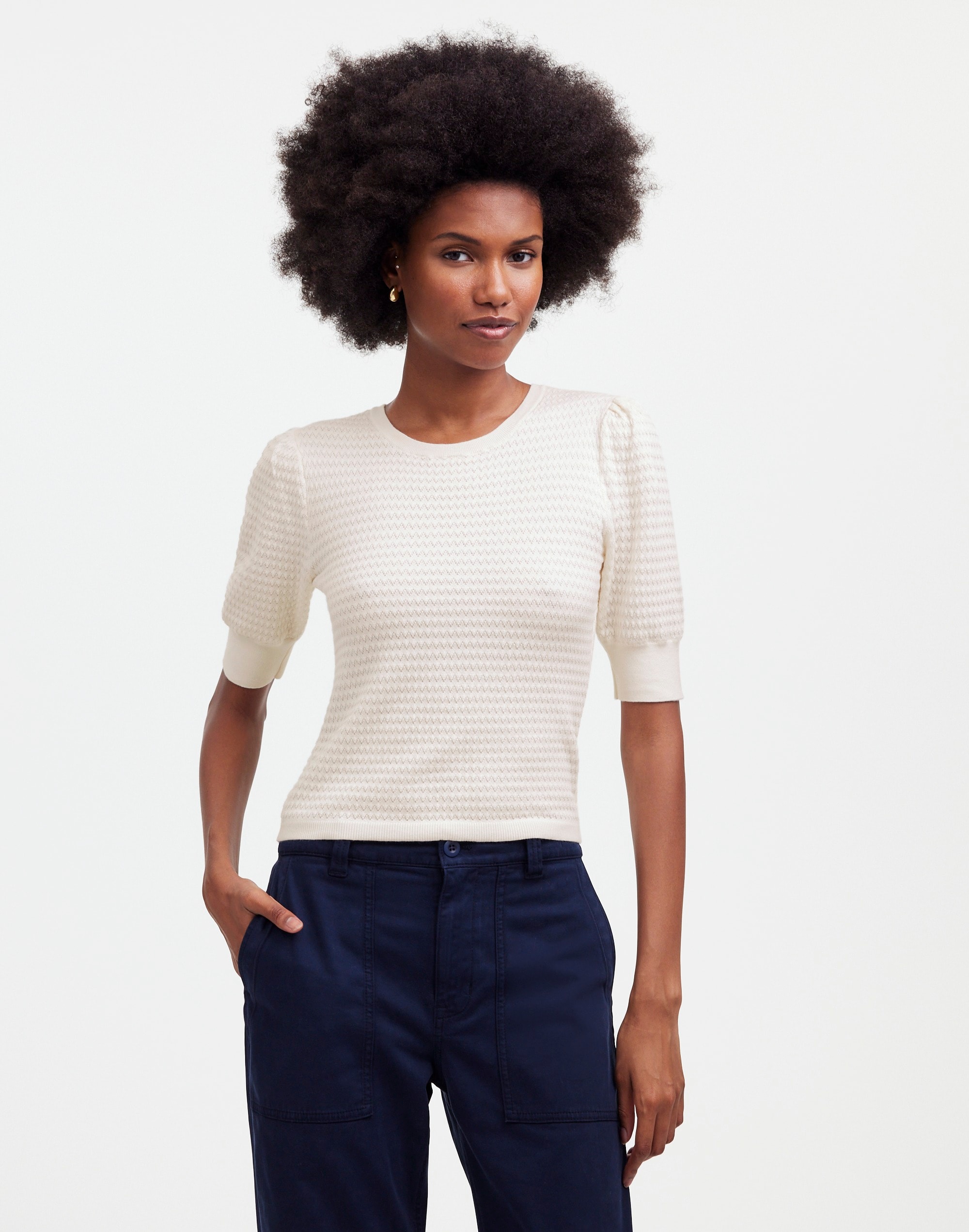 Mw Merino Wool-silk Blend Puff-sleeve Sweater Tee In Neutral