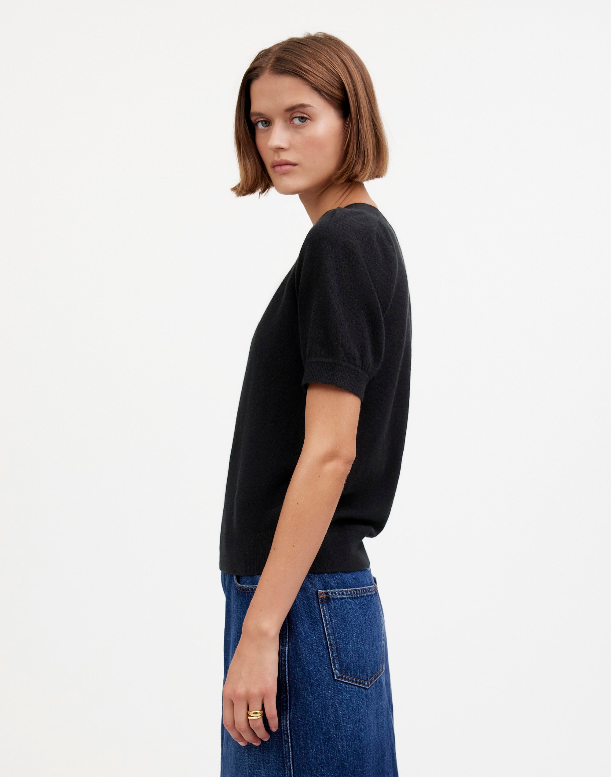 Cashmere V-Neck Puff-Sleeve Sweater Tee | Madewell