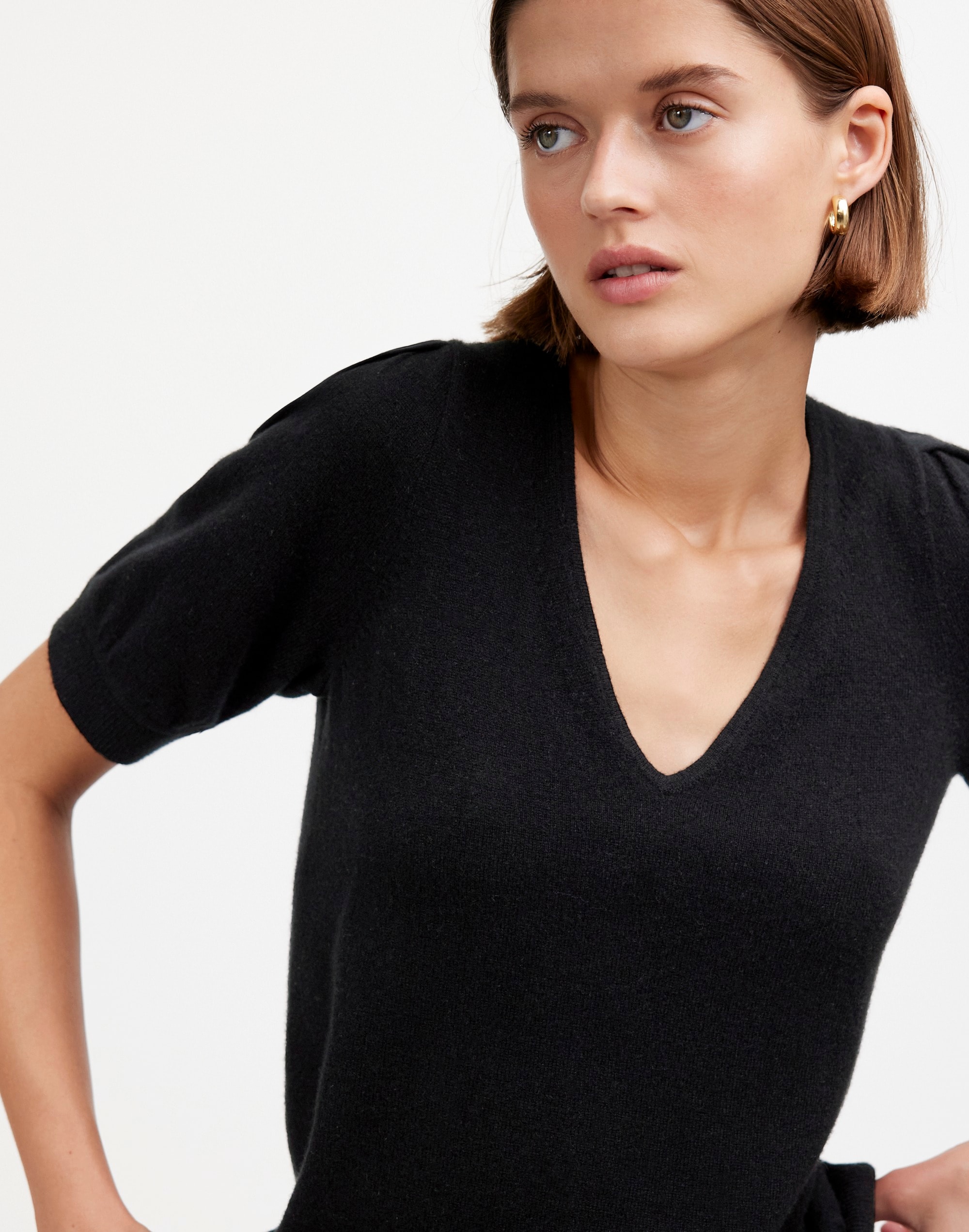 Cashmere V-Neck Puff-Sleeve Sweater Tee | Madewell