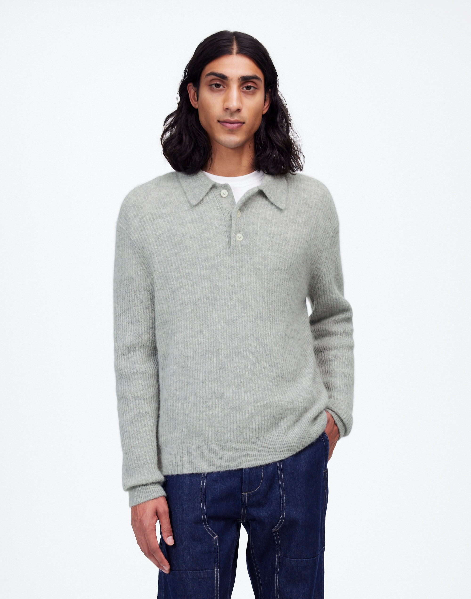 Alpaca-Blend Sweater Polo Shirt | Madewell