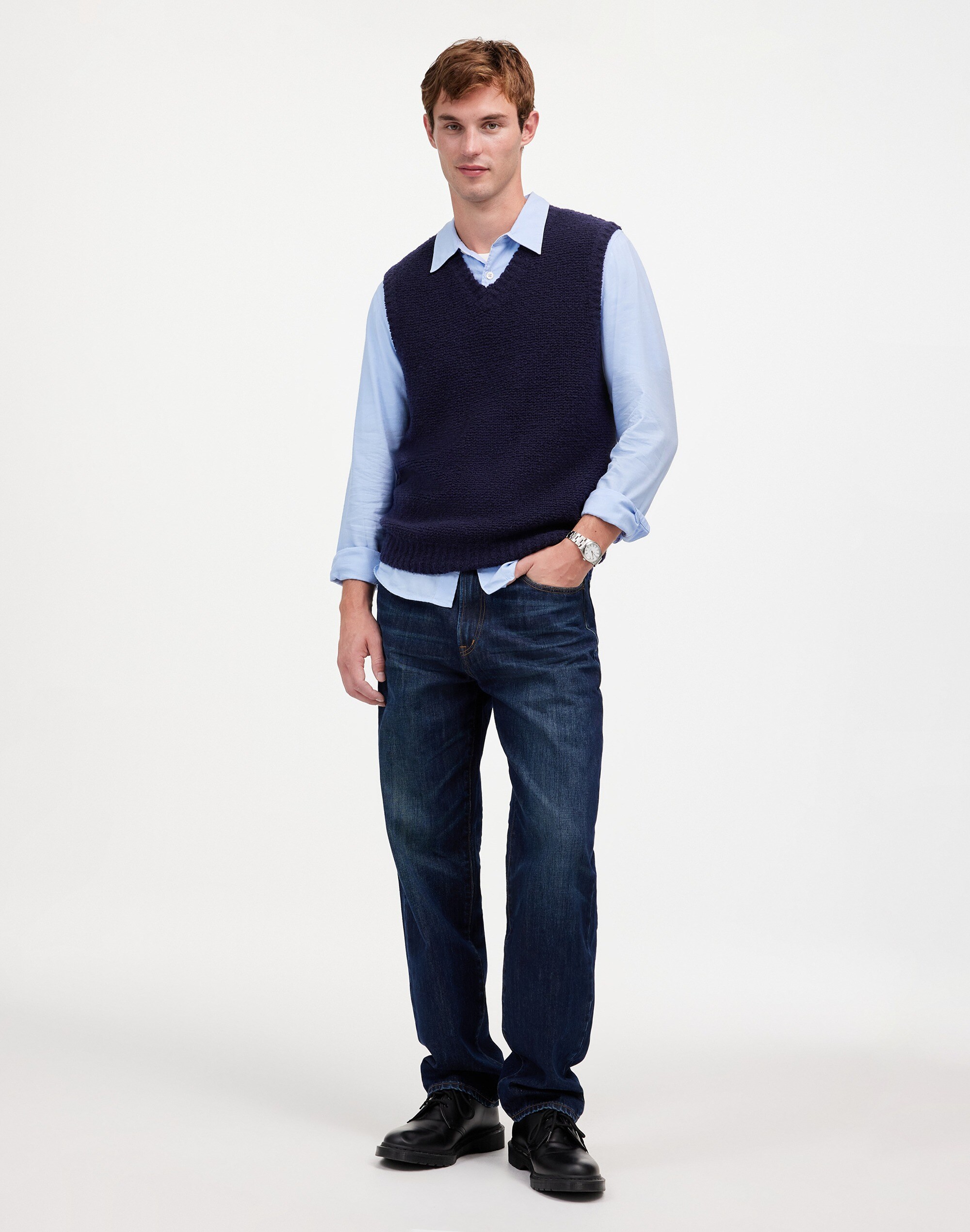 Mw Boucl&eacute; Sweater Vest In Navy