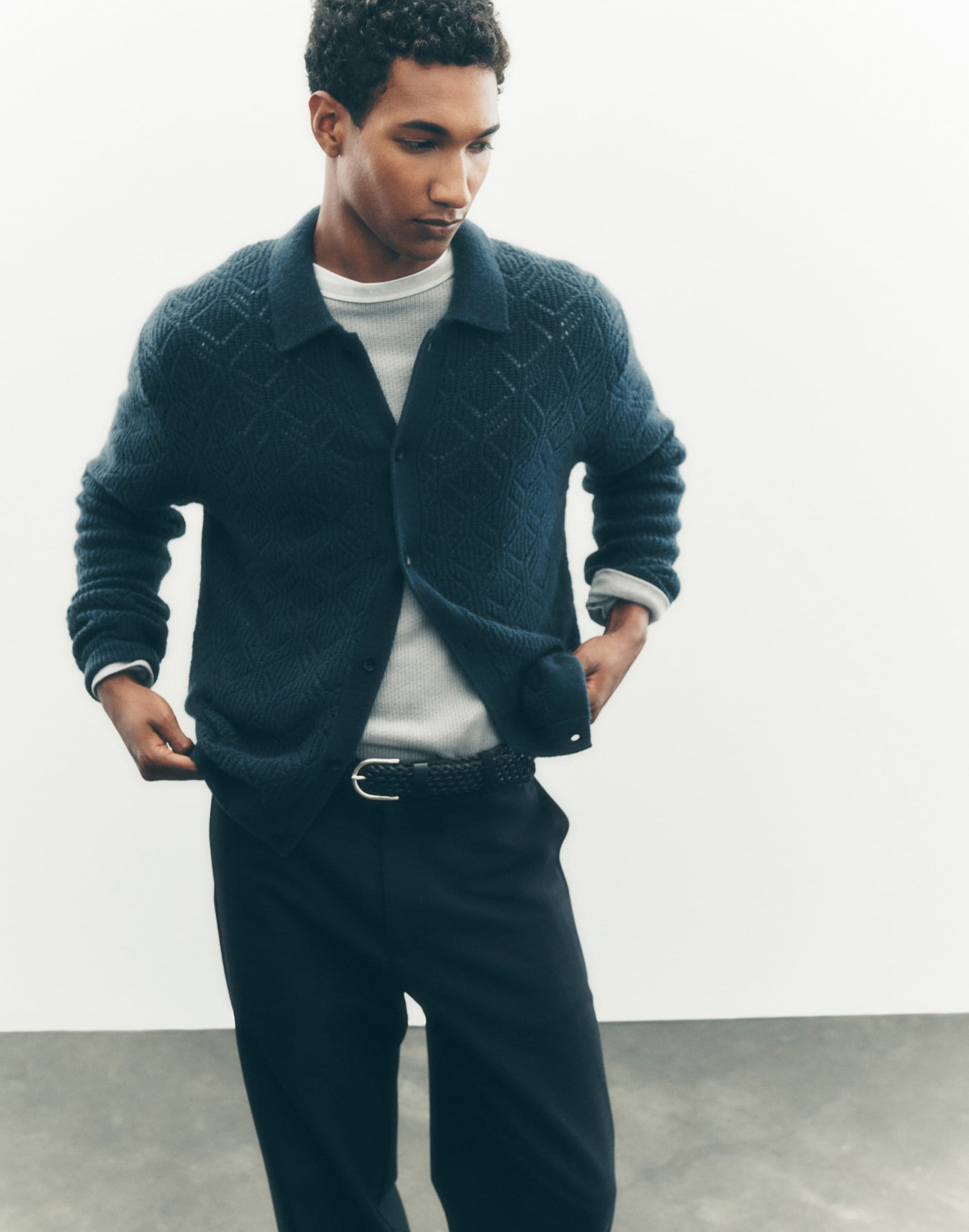 Diamond-Stitch Sweater Shirt in SoftWool