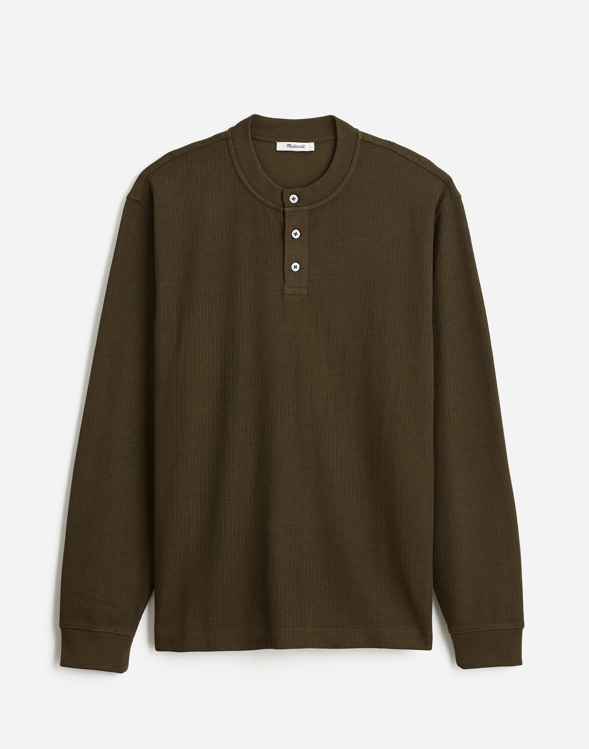 Mw Textured Long-sleeve Henley Tee In Dried Olive