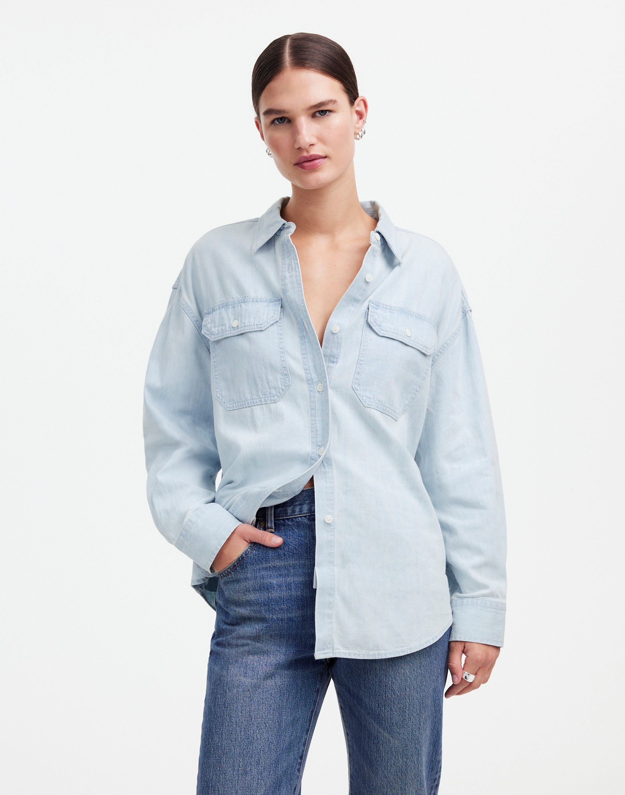 Alexa Chung for Madewell Oversized Denim Shirt in Dunklin Wash | Madewell