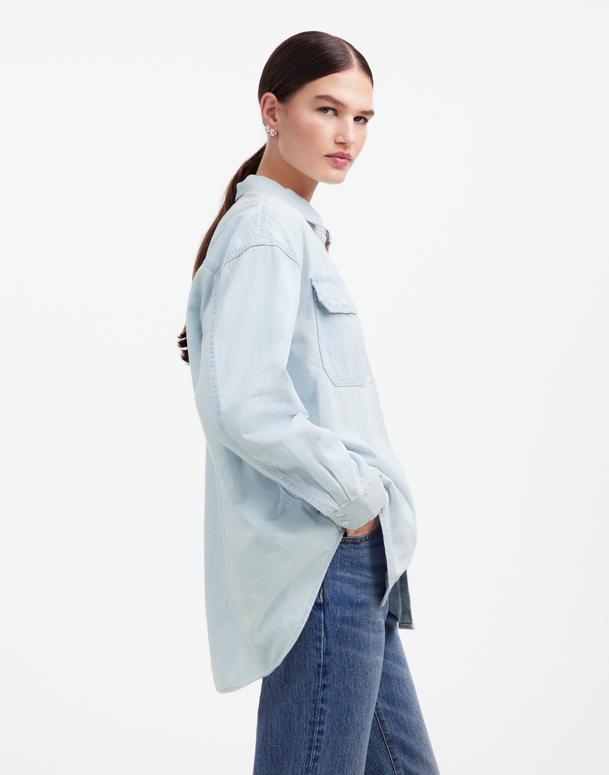 Alexa Chung for Madewell Oversized Denim Shirt in Dunklin Wash | Madewell