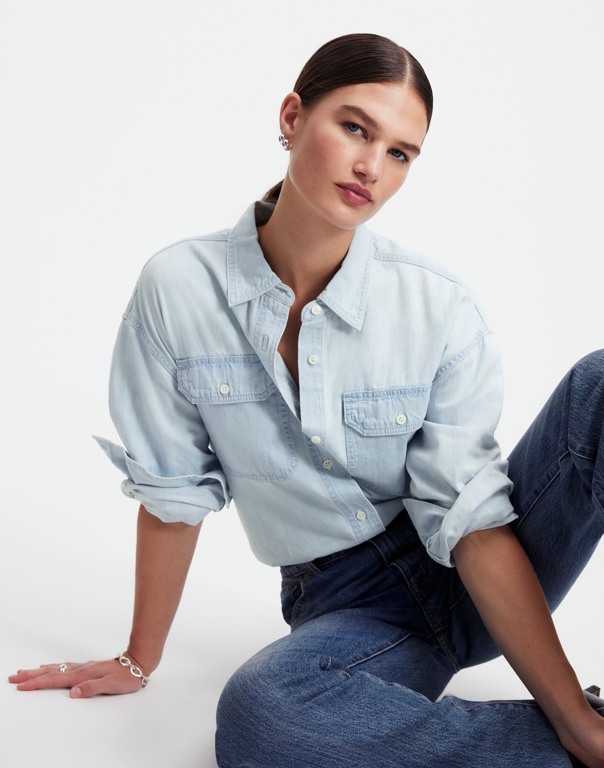 Alexa Chung for Madewell Oversized Denim Shirt in Dunklin Wash | Madewell