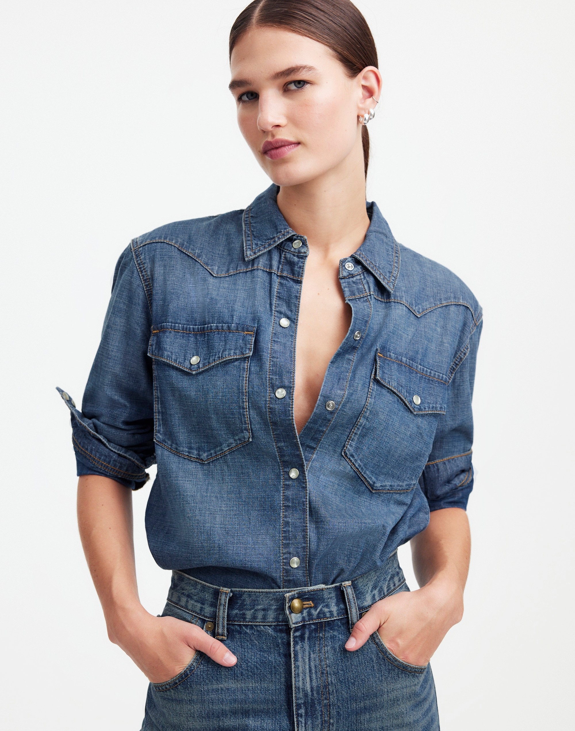 Alexa Chung for Madewell Denim Western Shirt Vintage Wash |