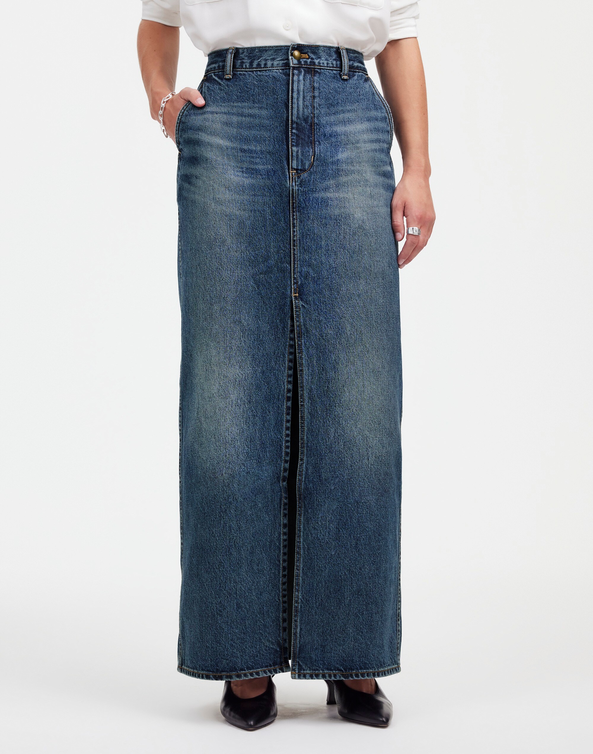 Alexa Chung for Madewell Denim Maxi Skirt Croswell Wash |