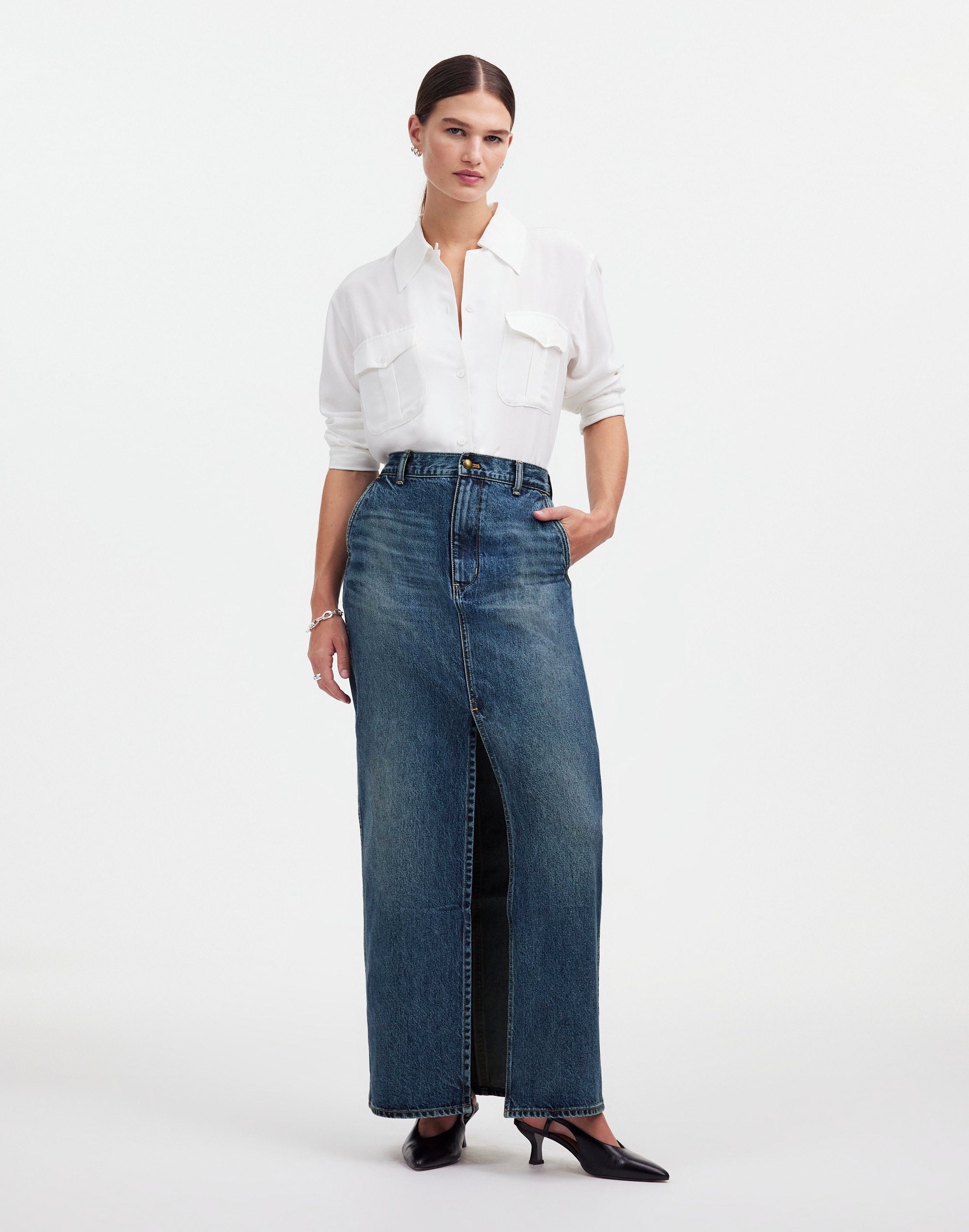 Alexa Chung for Madewell Denim Maxi Skirt Croswell Wash |