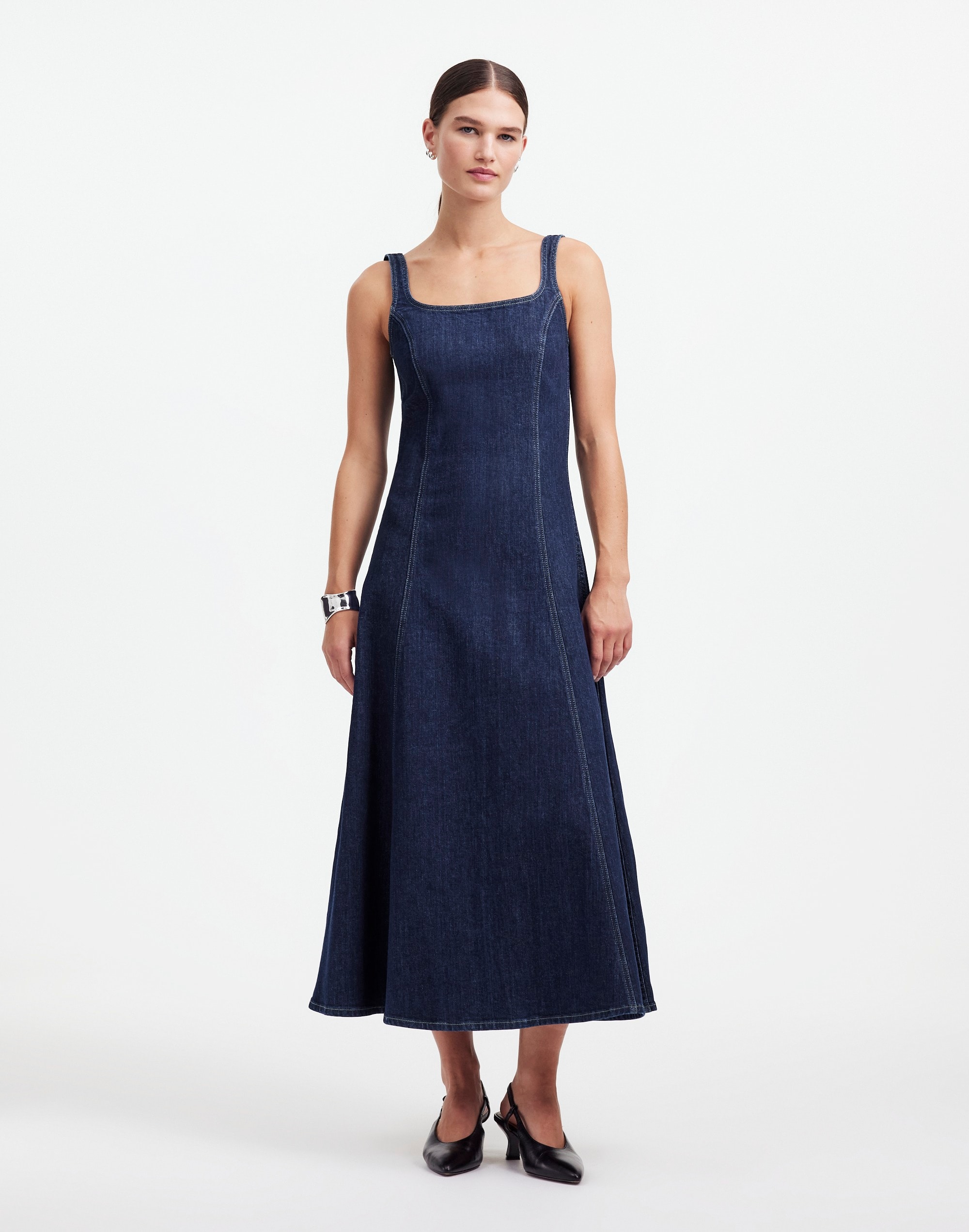 Alexa Chung for Madewell Denim Tank Midi Dress Pellson Wash |