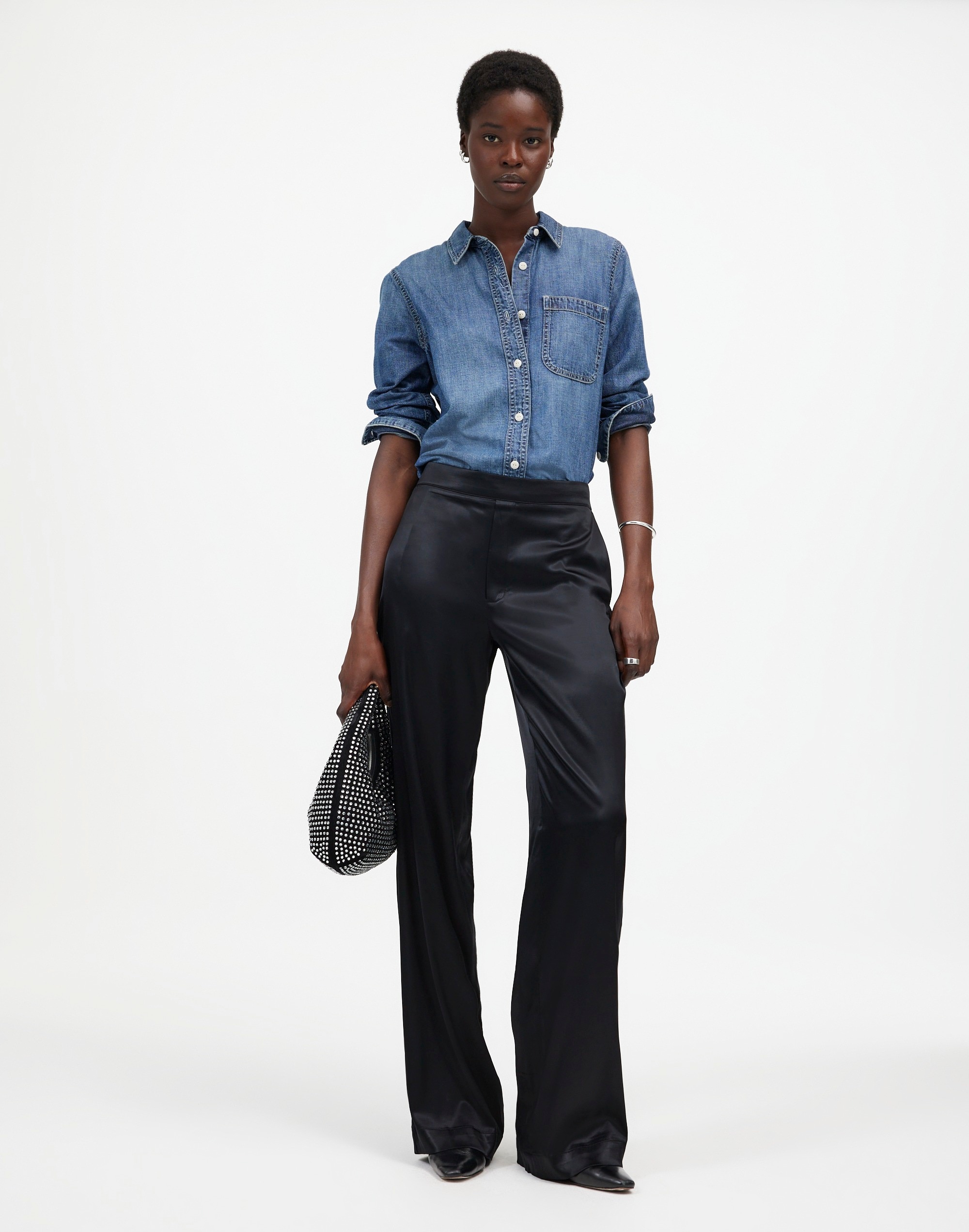 Pull-On Straight Pants Stretch Satin | Madewell