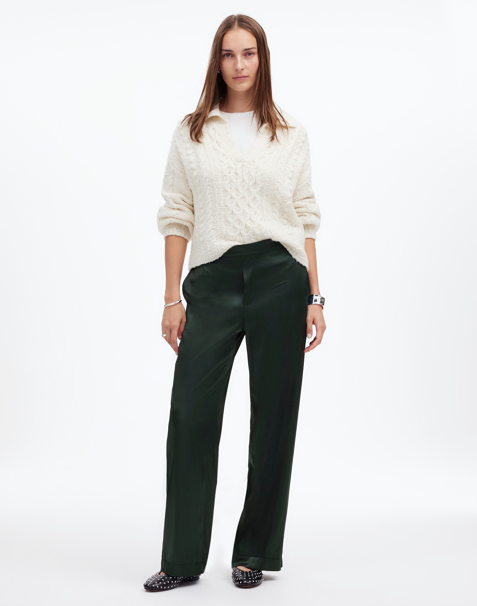 Pull-On Straight Pants Stretch Satin | Madewell