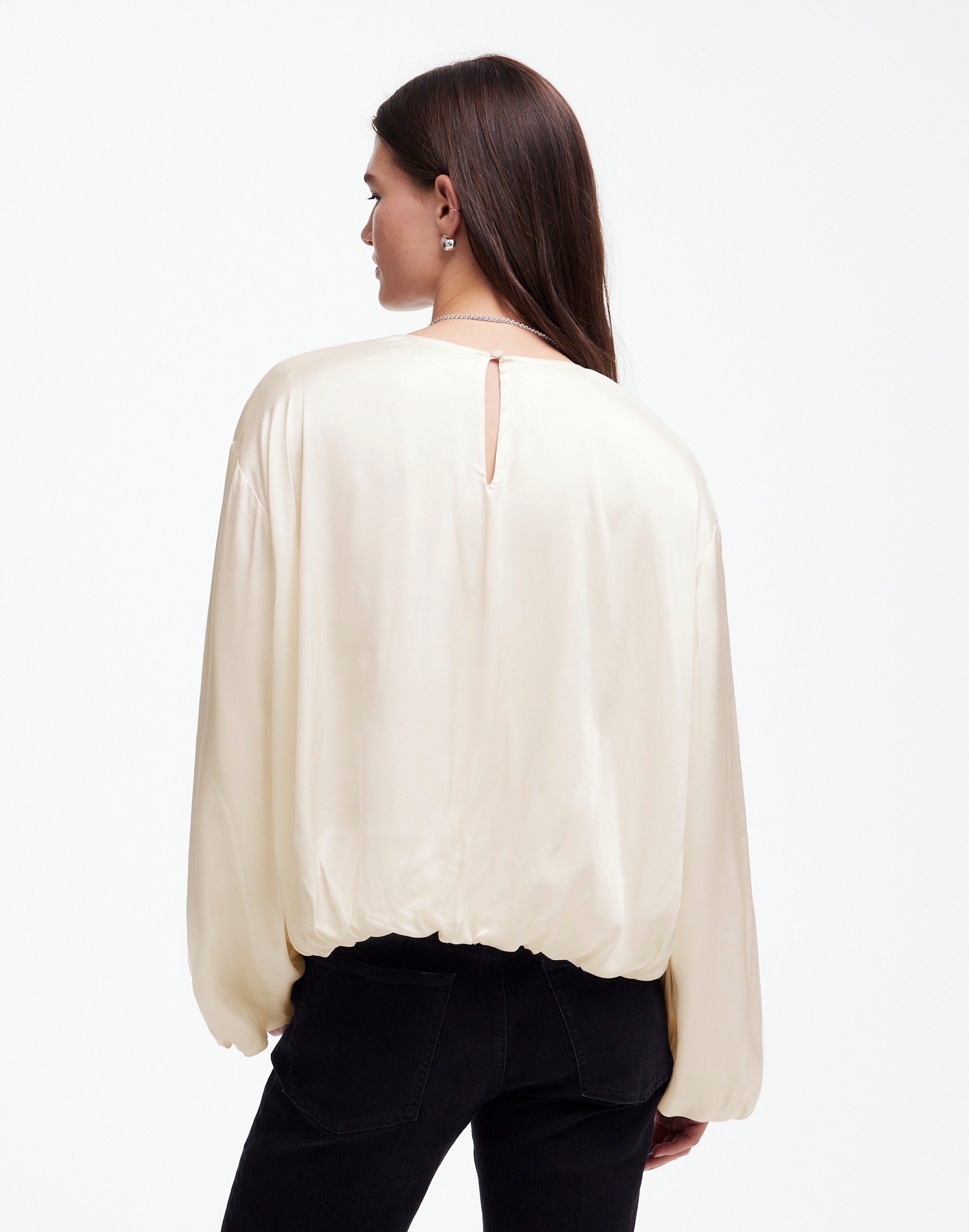 Long-Sleeve Bubble-Hem Top Satin | Madewell