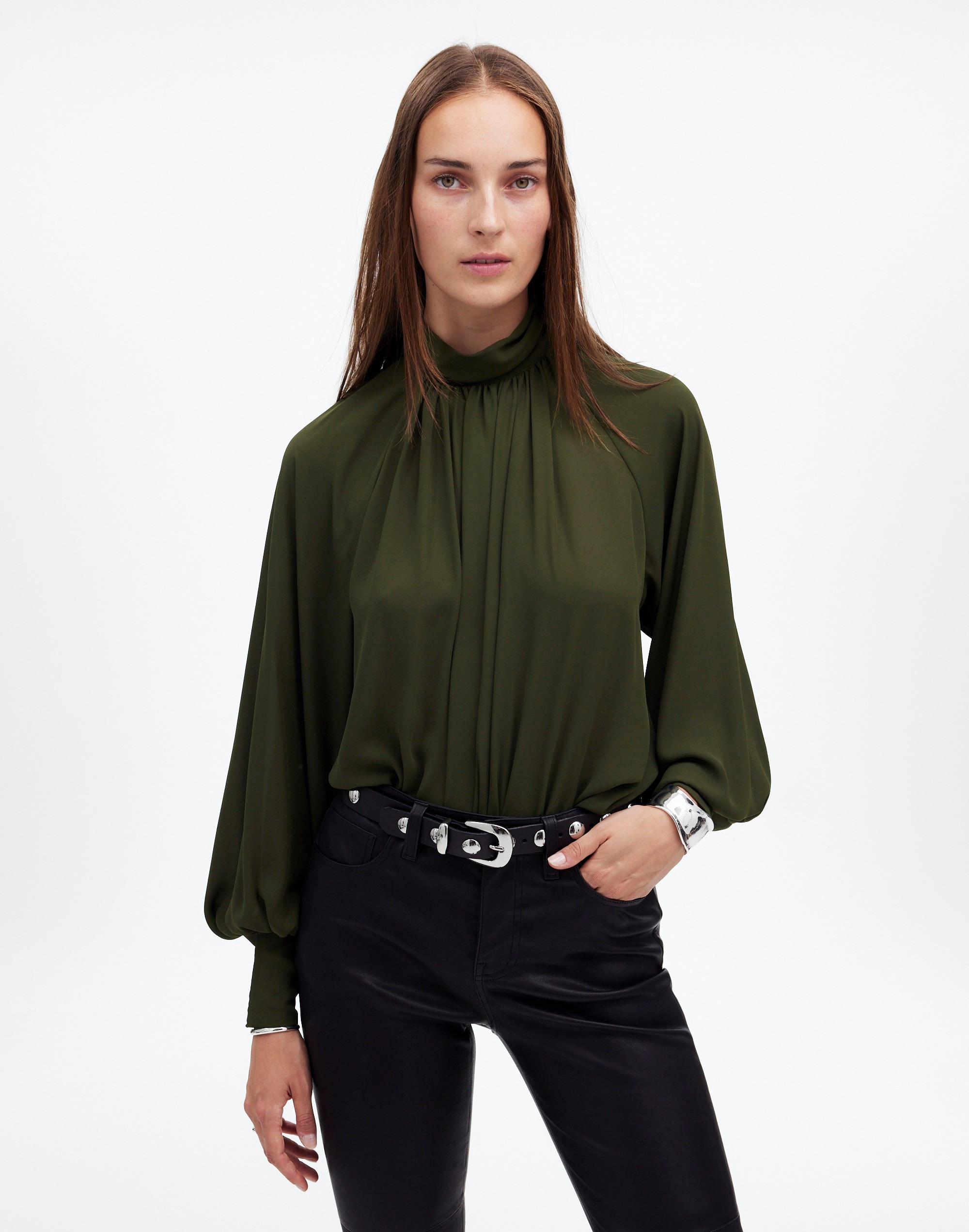 Turtleneck Long-Sleeve Top in Chiffon