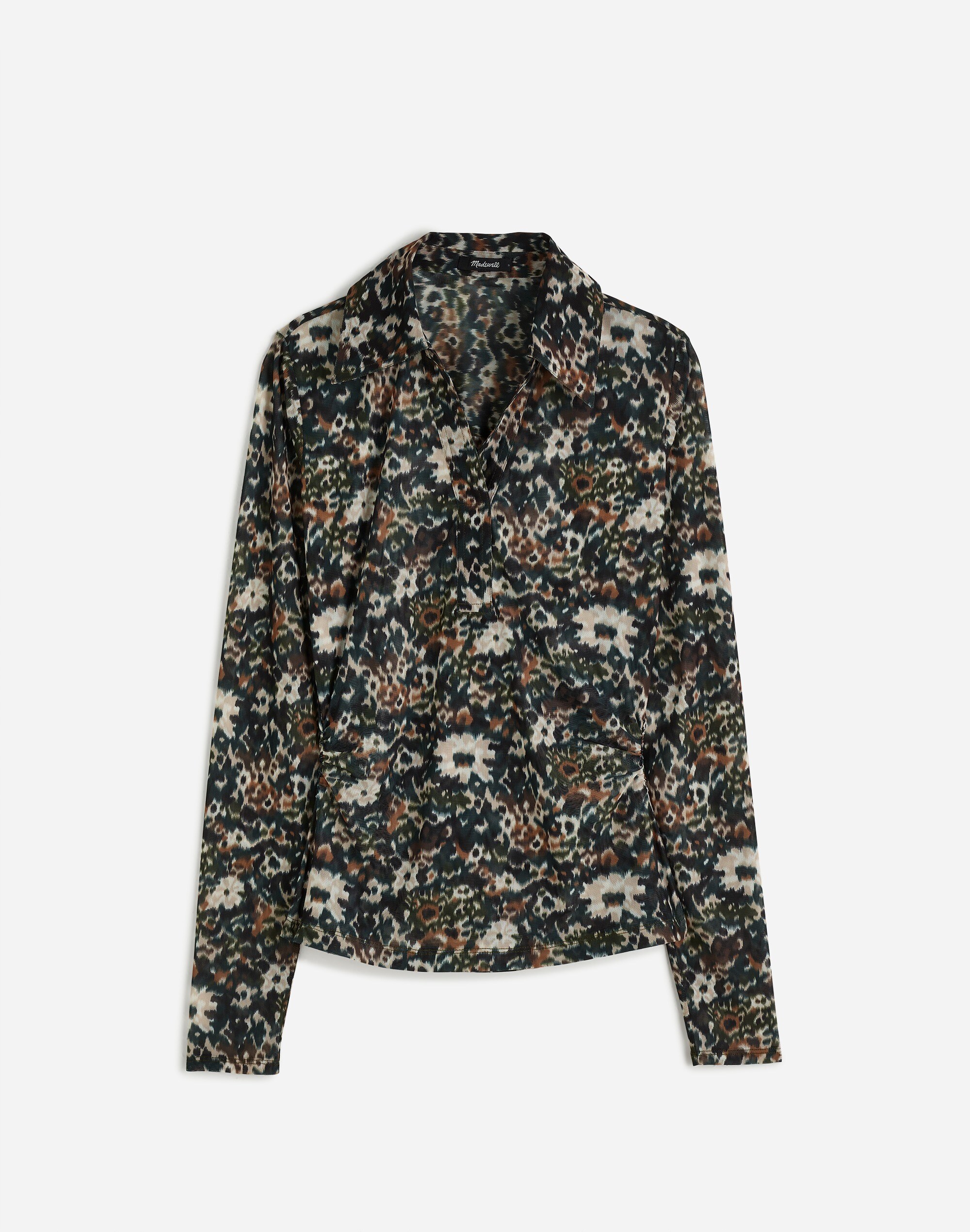 Long-Sleeve Polo Top Floral Mesh | Madewell