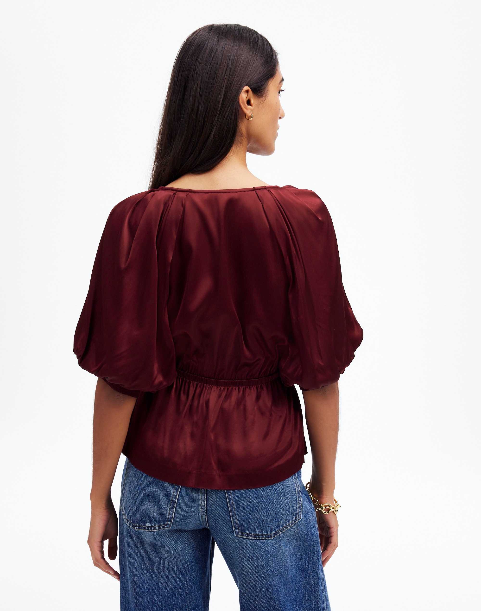 Shirred Puff-Sleeve Top Satin | Madewell