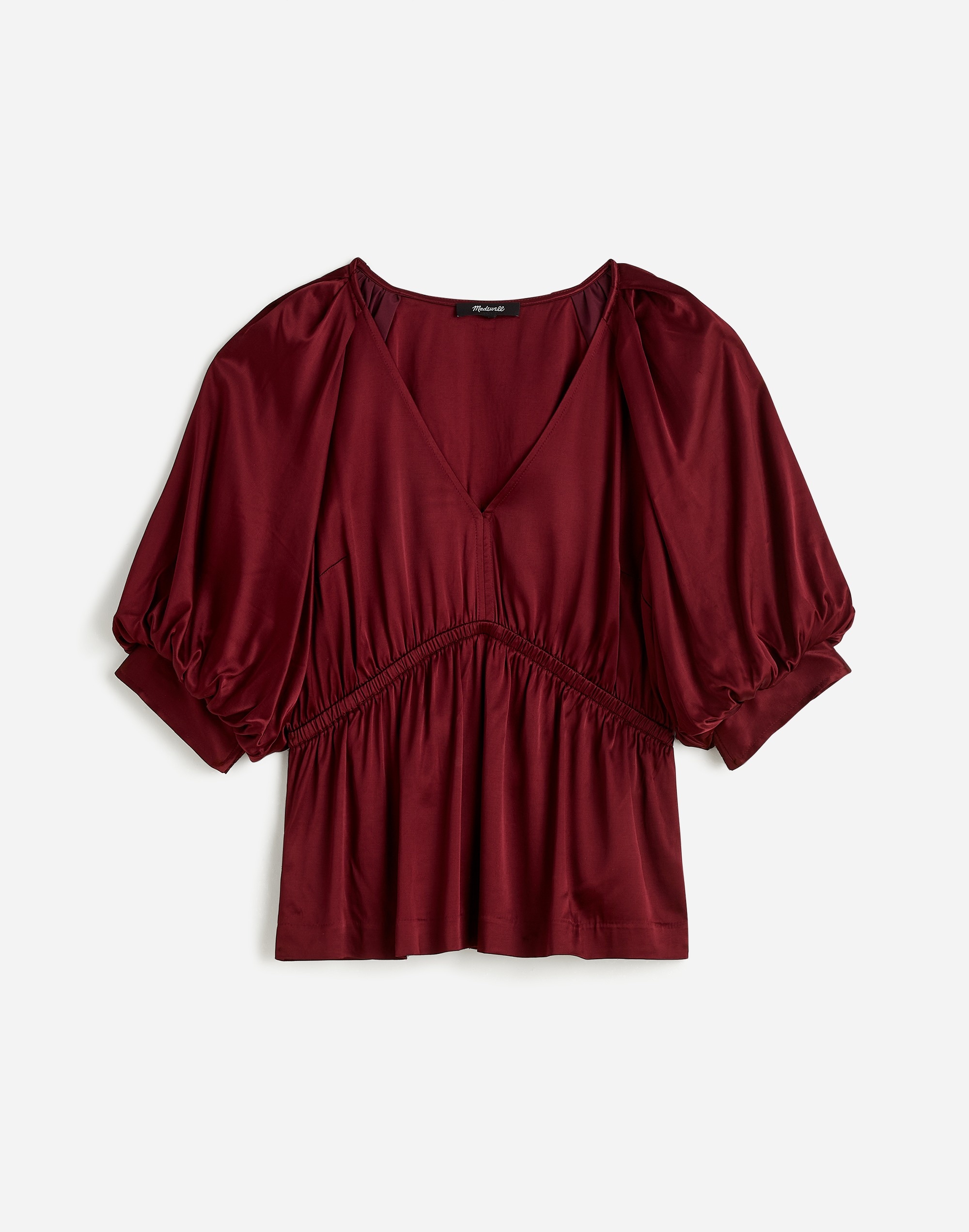 Shirred Puff-Sleeve Top Satin | Madewell