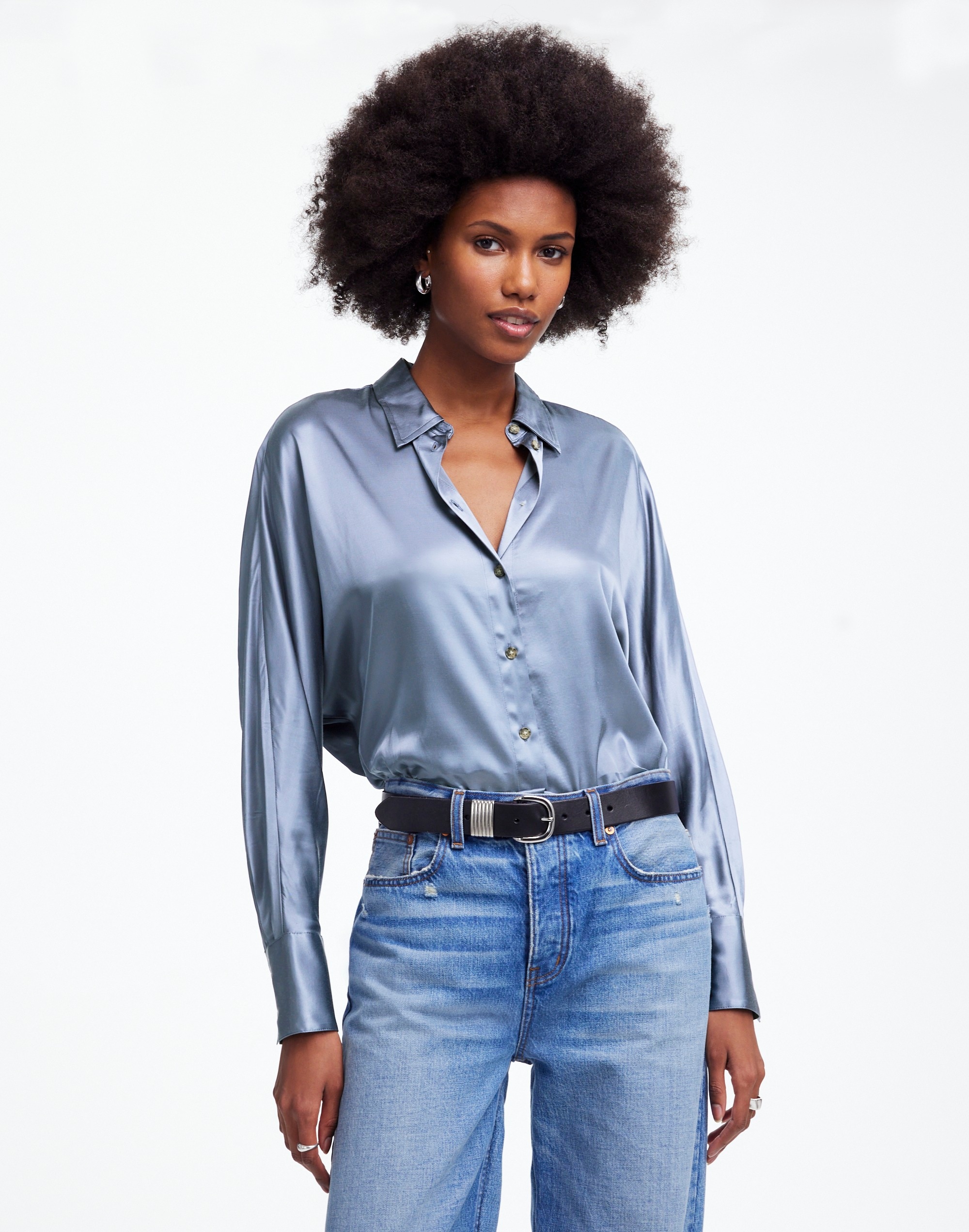 Relaxed Dolman Button-Up Shirt Satin | Madewell