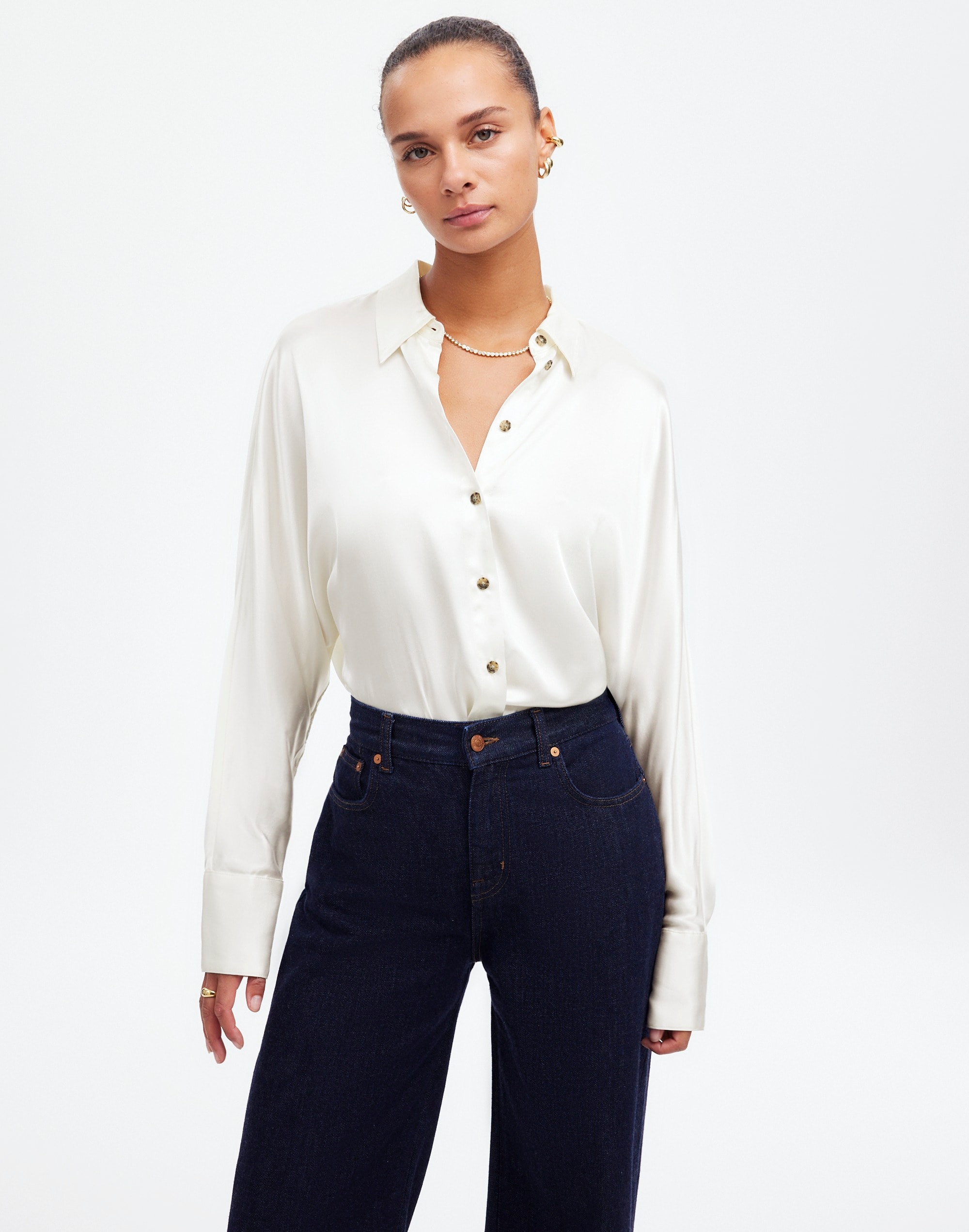 Relaxed Dolman Button-Up Shirt Satin | Madewell