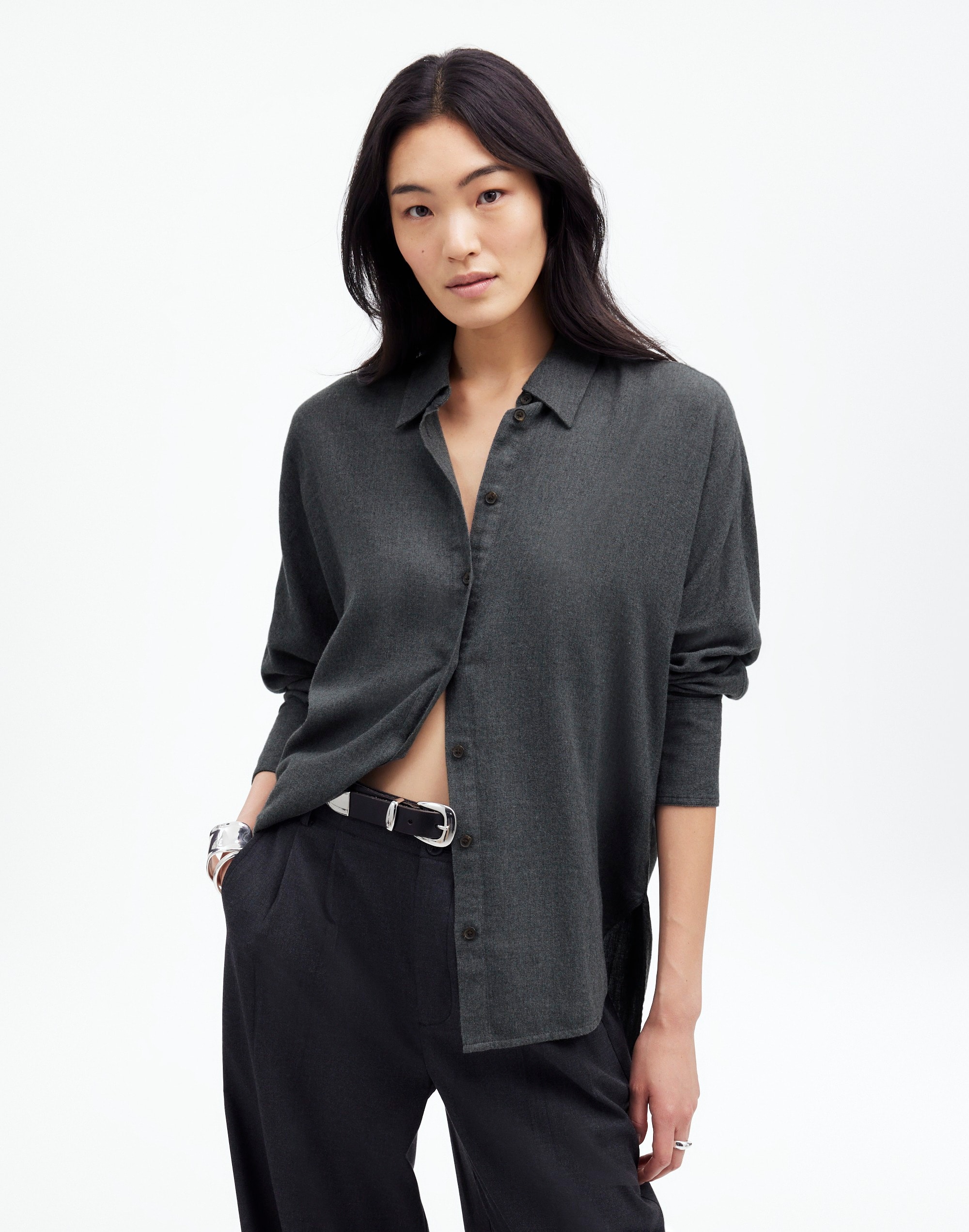 Heathered Flannel Dolman Button-Up Shirt | Madewell