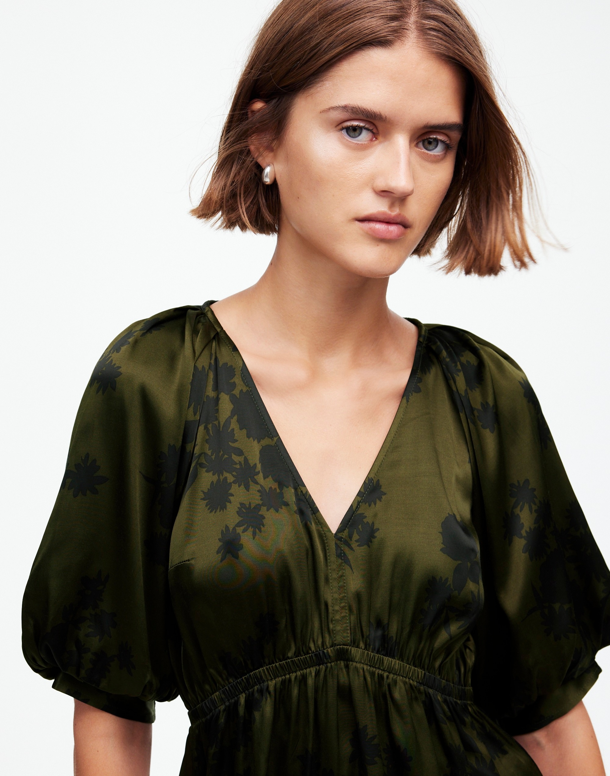 Shirred Puff-Sleeve Top Satin | Madewell