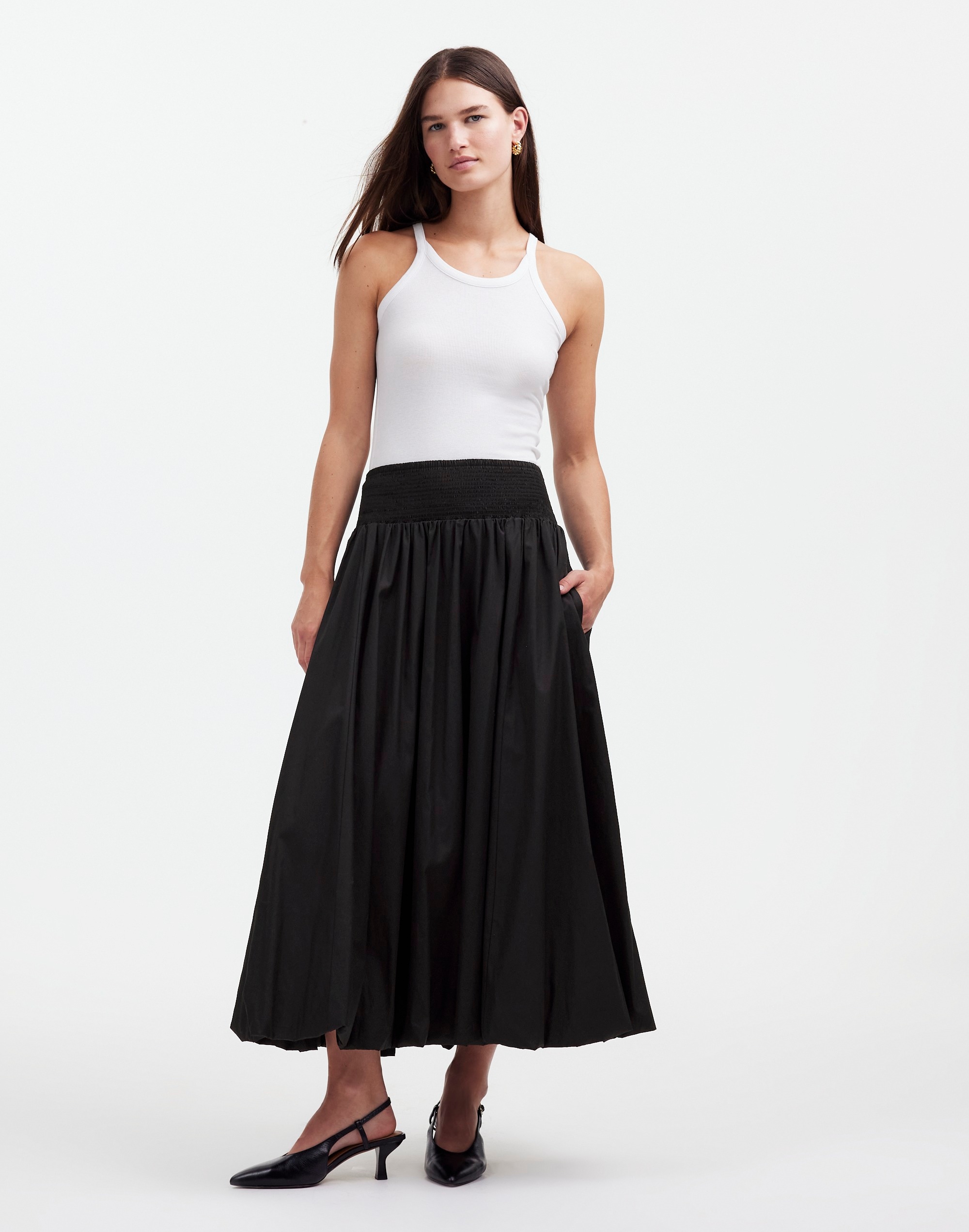 Poplin Smocked Bubble Midi Skirt | Madewell