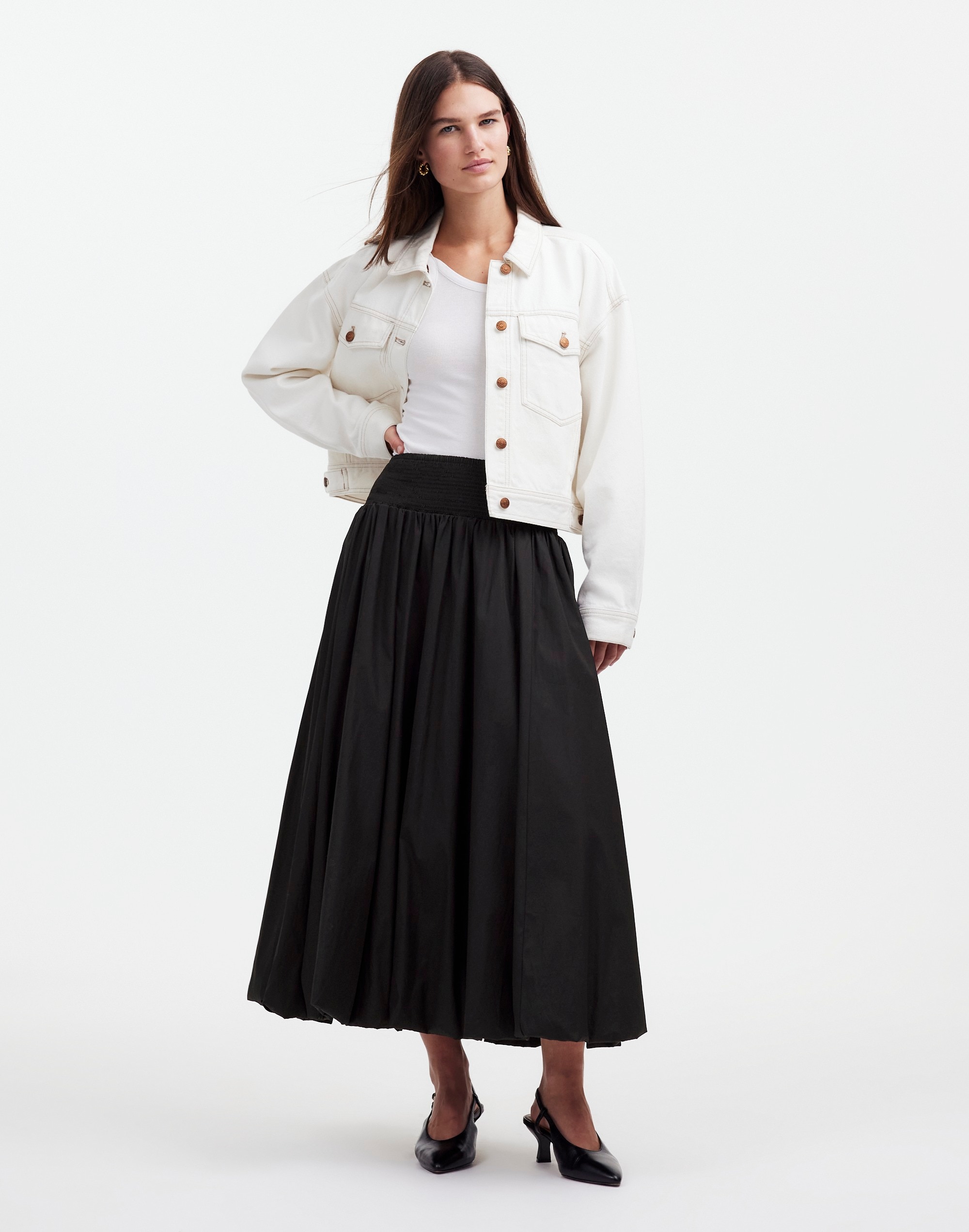 Poplin Smocked Bubble Midi Skirt | Madewell