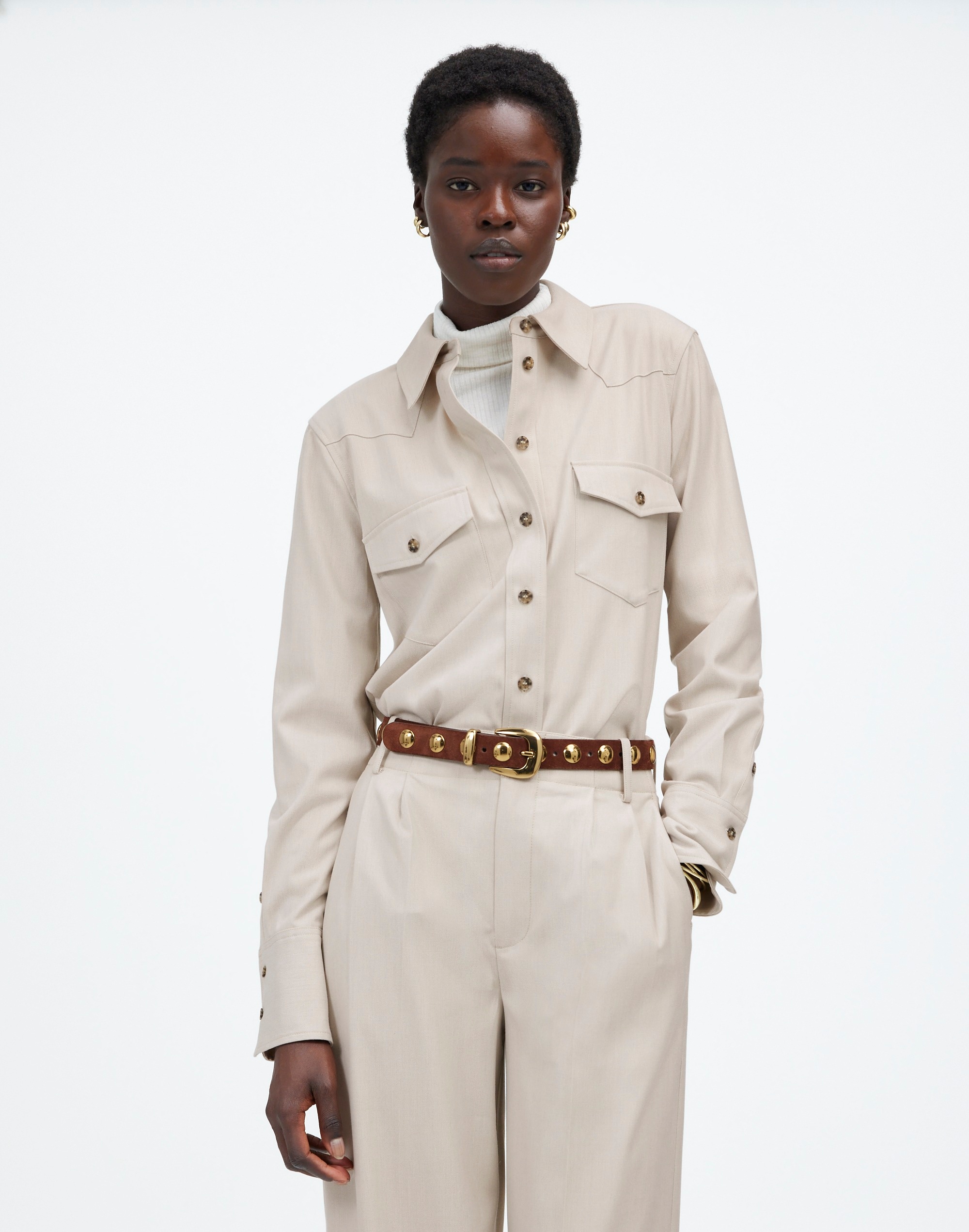 Mw Western Button-up Shirt In Neutral