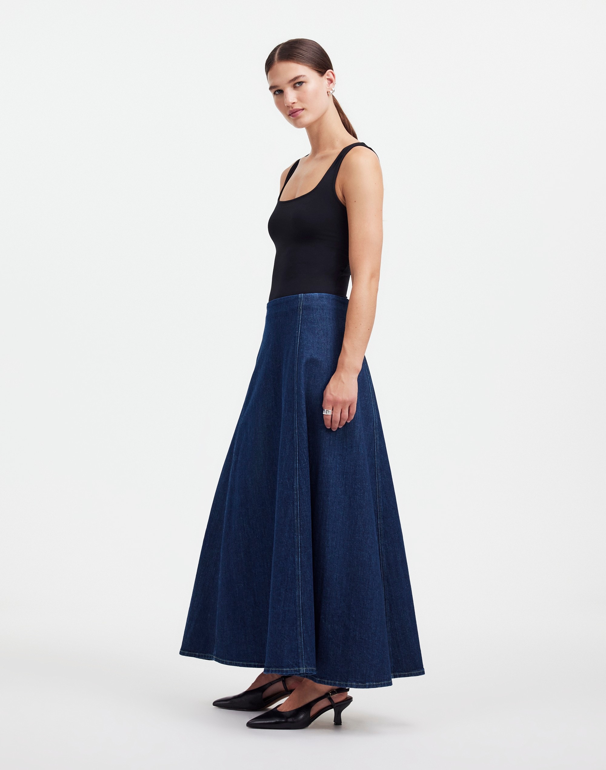 Alexa Chung for Madewell Denim Flare Midi Skirt Pellson Wash |